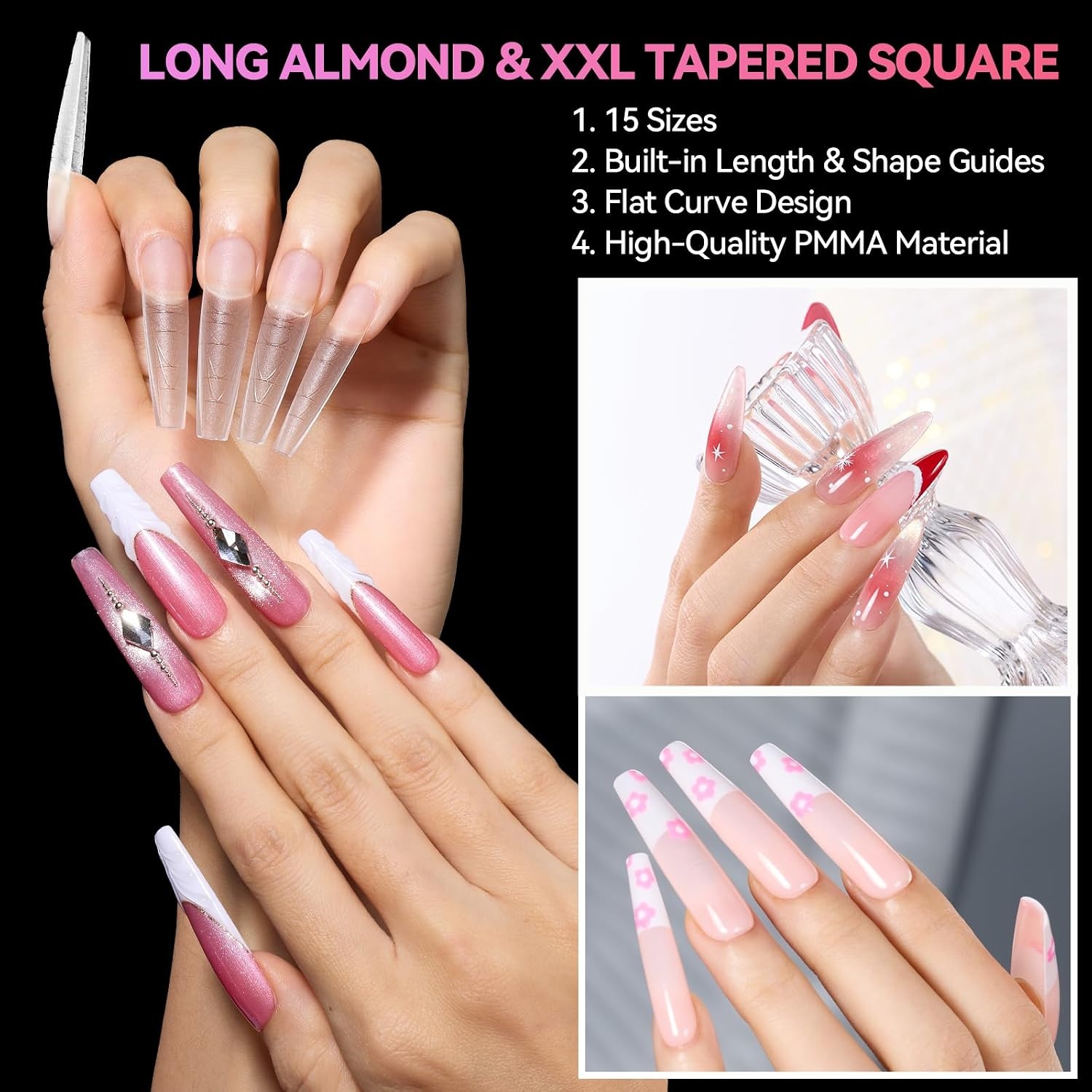 image:imageMakartt Almond Nail Tips 510pcs Full Cover Extra Short Fake Nails 15 Sizes Soft Gel Half Matte Preshape Soak Off for Press on Nails DIY for Extension No Crease Acrylic Nail Manicure Salon HomeLong Almond XL Tapered Square