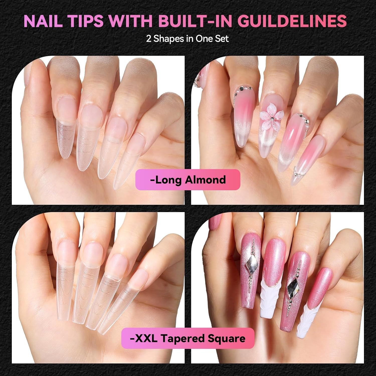 image:imageMakartt Almond Nail Tips 510pcs Full Cover Extra Short Fake Nails 15 Sizes Soft Gel Half Matte Preshape Soak Off for Press on Nails DIY for Extension No Crease Acrylic Nail Manicure Salon HomeLong Almond XL Tapered Square