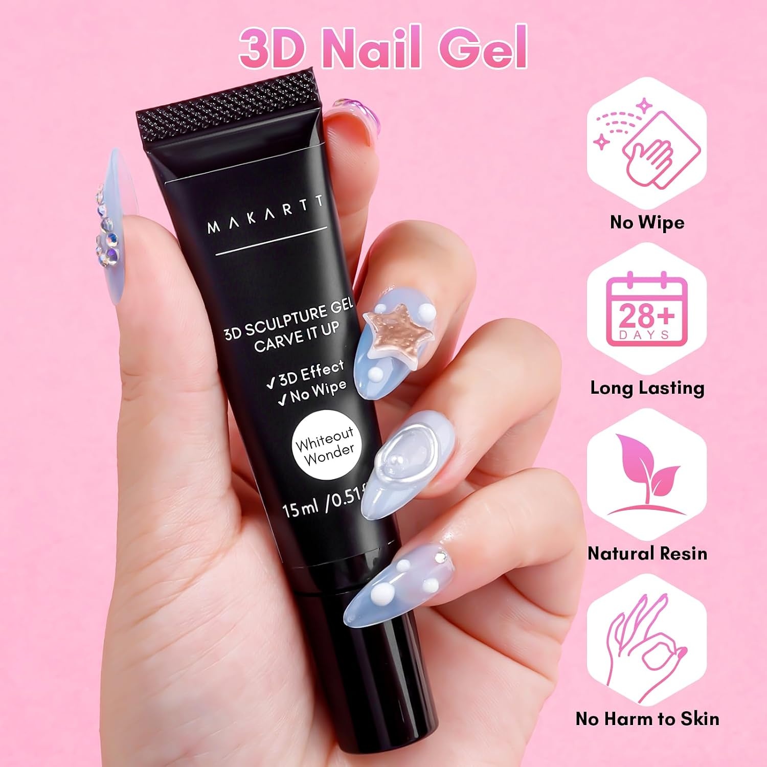 image:imageMakartt Blooming Gel amp 3D Gel Nail Art Kit Clear DIY Nail Art Supplies for Watercolor Marble Spreading Effect amp 3D Drawing Molding Sculpture Gems and Decoration UV LED Soak Off 15mlA06Whiteout Wonder