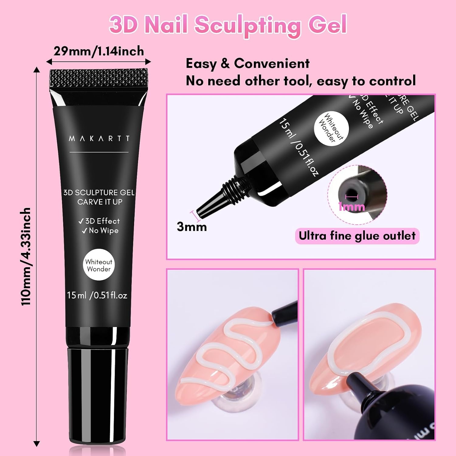 image:imageMakartt Blooming Gel amp 3D Gel Nail Art Kit Clear DIY Nail Art Supplies for Watercolor Marble Spreading Effect amp 3D Drawing Molding Sculpture Gems and Decoration UV LED Soak Off 15mlA06Whiteout Wonder