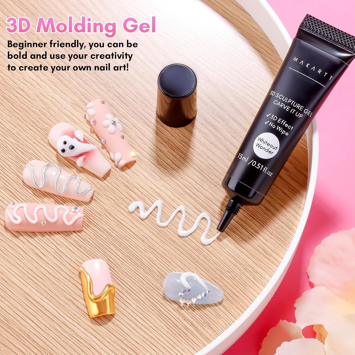 image:imageMakartt Blooming Gel amp 3D Gel Nail Art Kit Clear DIY Nail Art Supplies for Watercolor Marble Spreading Effect amp 3D Drawing Molding Sculpture Gems and Decoration UV LED Soak Off 15mlA06Whiteout Wonder