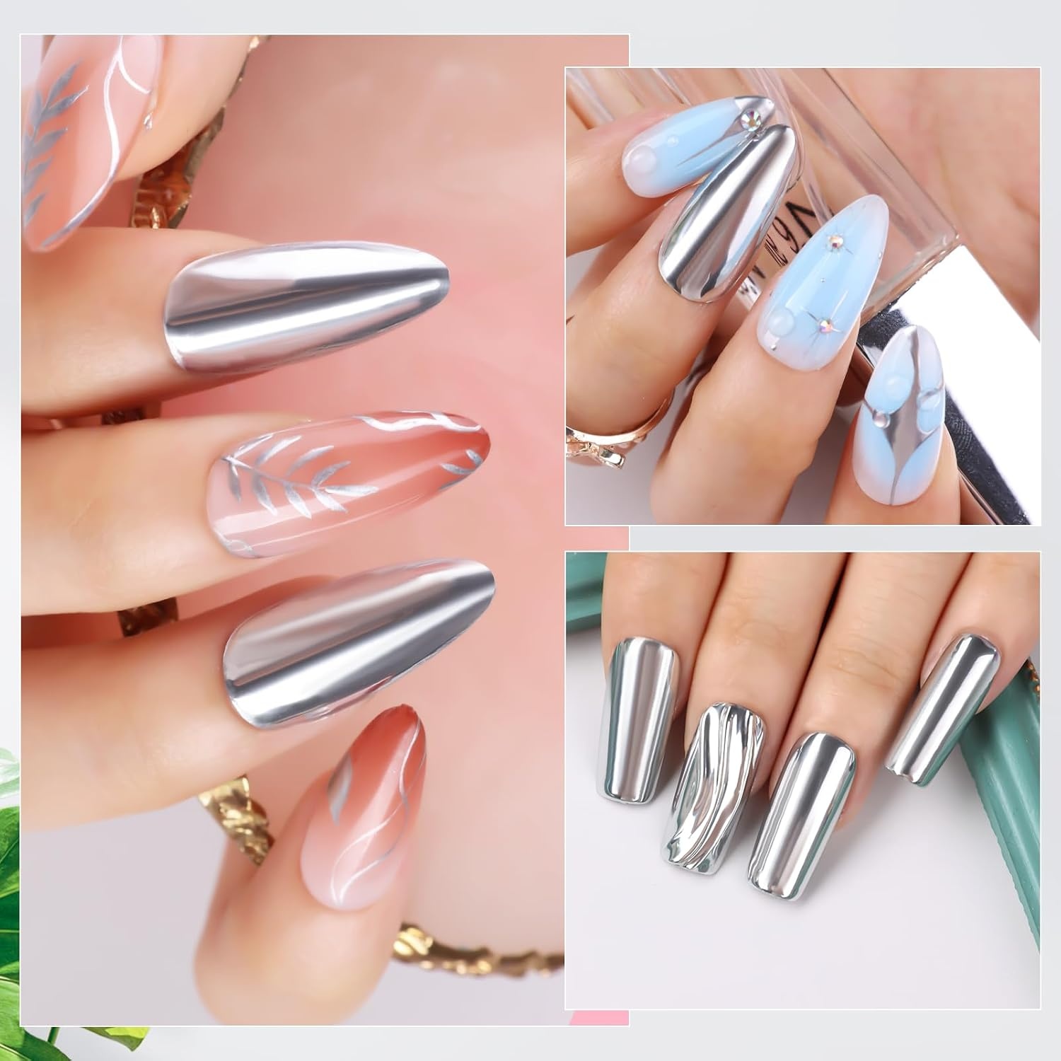 image:imageMakartt Chrome Gel Nail Polish 8ml Metallic Gel Nail Polish Gold 3D Metal Painting Gel for Nail Art Soak off UVLED Glossy Mirror Effect Nail Glue Gel for Home Salon DIY ManicureSilver Mirror Shine Gel