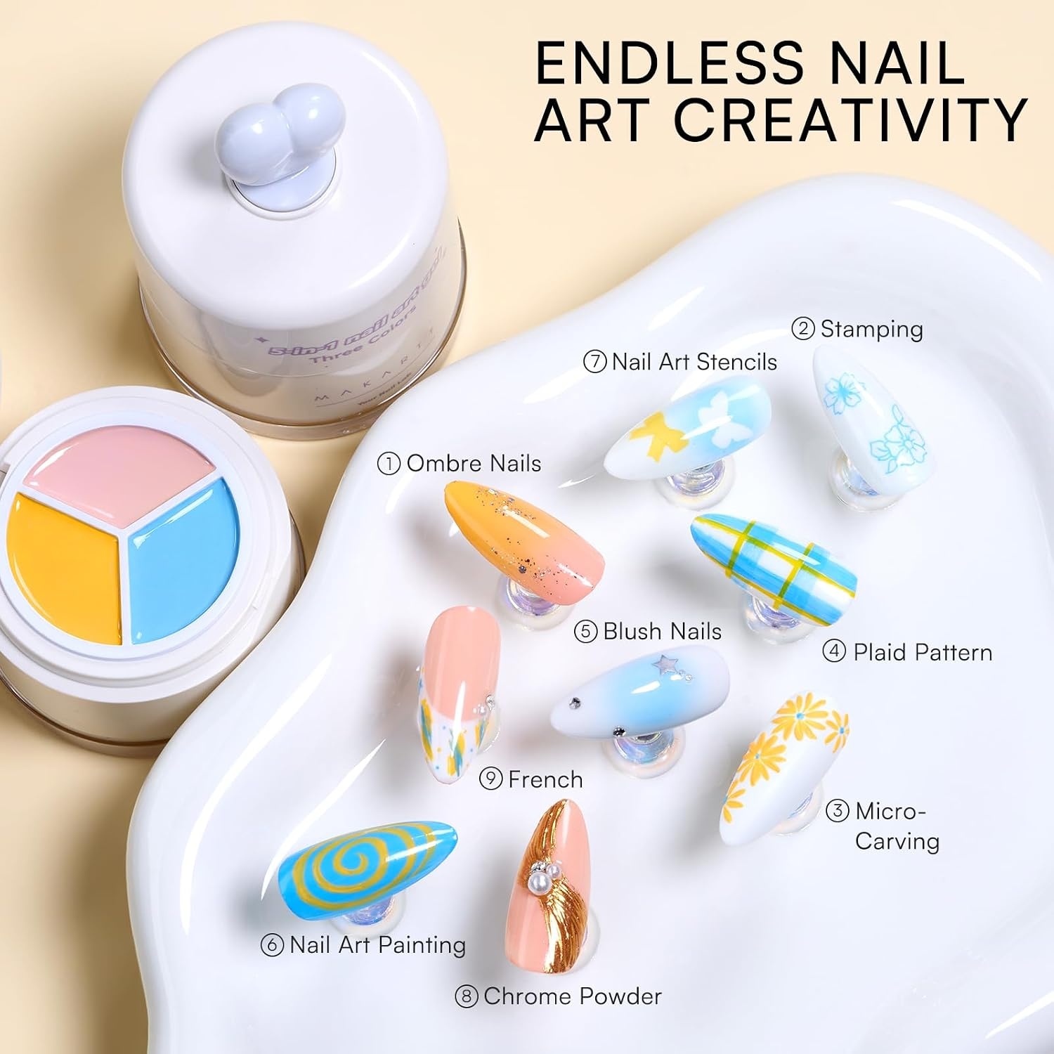 image:imageMakartt ColorPot 5in1 Nail Art Gel 3 Colors Gel Nail Polish No Wipe with Nail Stamp for Stamping Ombre Patting Painting Sculpting amp French Tips with Silicone Head for Manicure Home DIY SalonSweet Shock