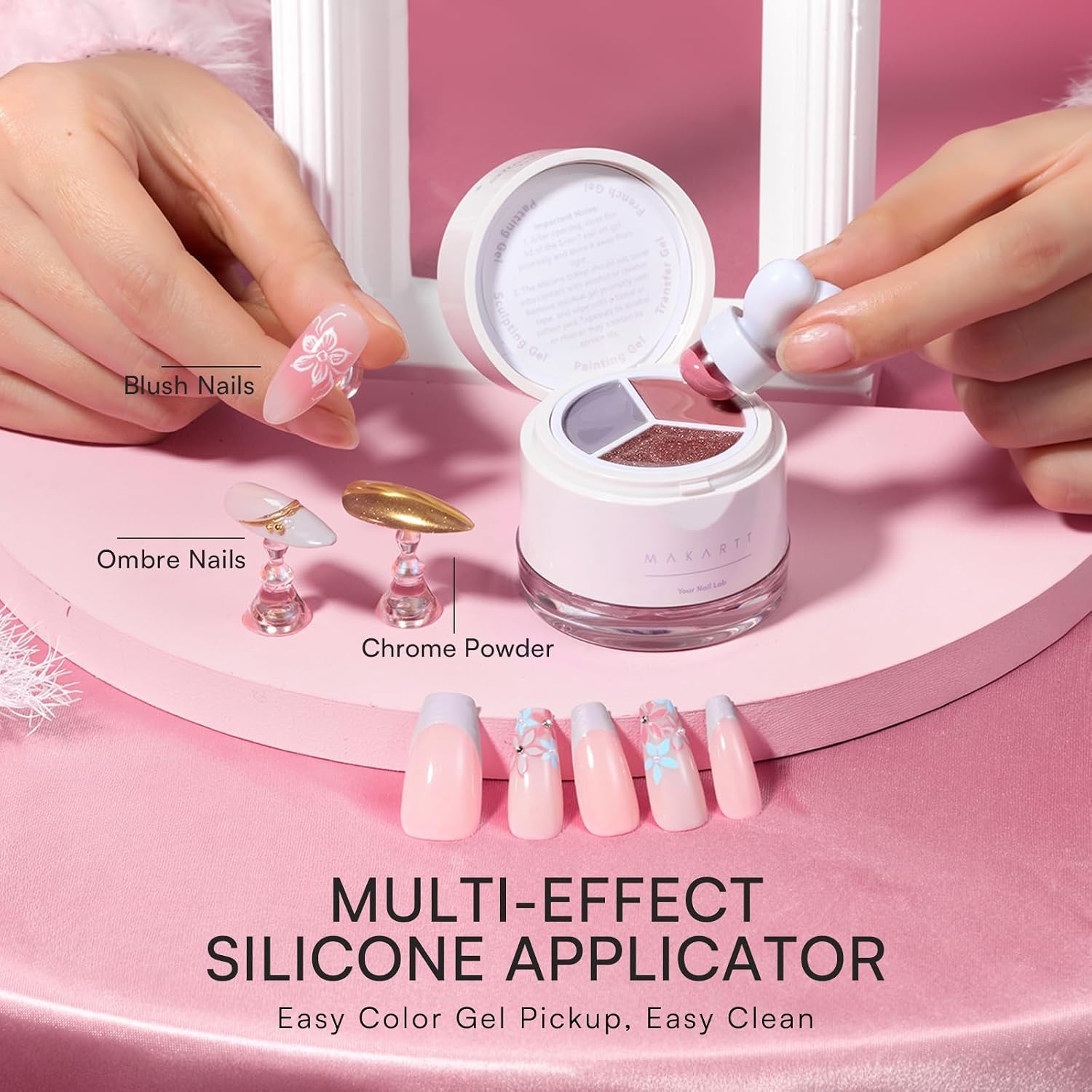 image:imageMakartt ColorPot 5in1 Nail Art Gel 3 Colors Gel Nail Polish No Wipe with Nail Stamp for Stamping Ombre Patting Painting Sculpting amp French Tips with Silicone Head for Manicure Home DIY SalonBlush Fade