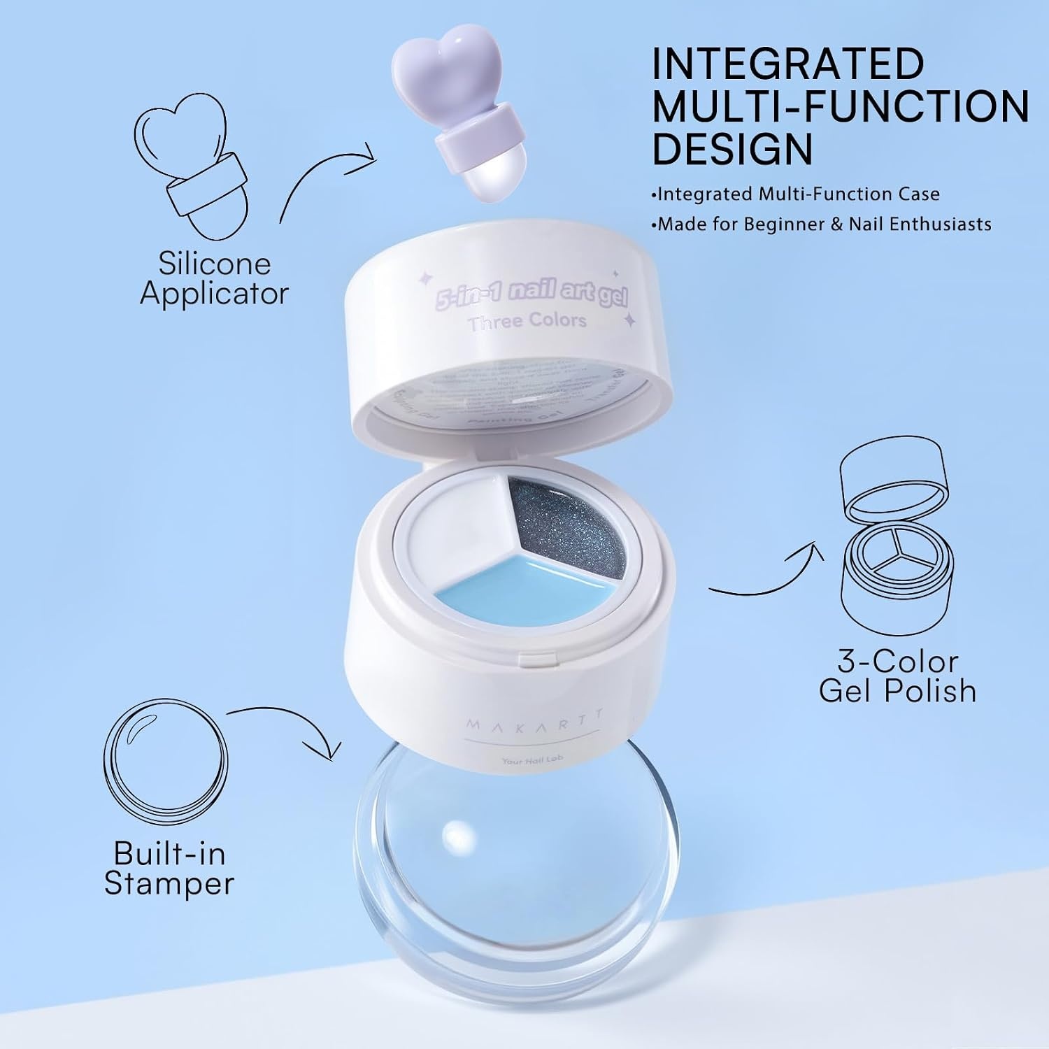 image:imageMakartt ColorPot 5in1 Nail Art Gel 3 Colors Gel Nail Polish No Wipe with Nail Stamp for Stamping Ombre Patting Painting Sculpting amp French Tips with Silicone Head for Manicure Home DIY SalonFrosty Blend
