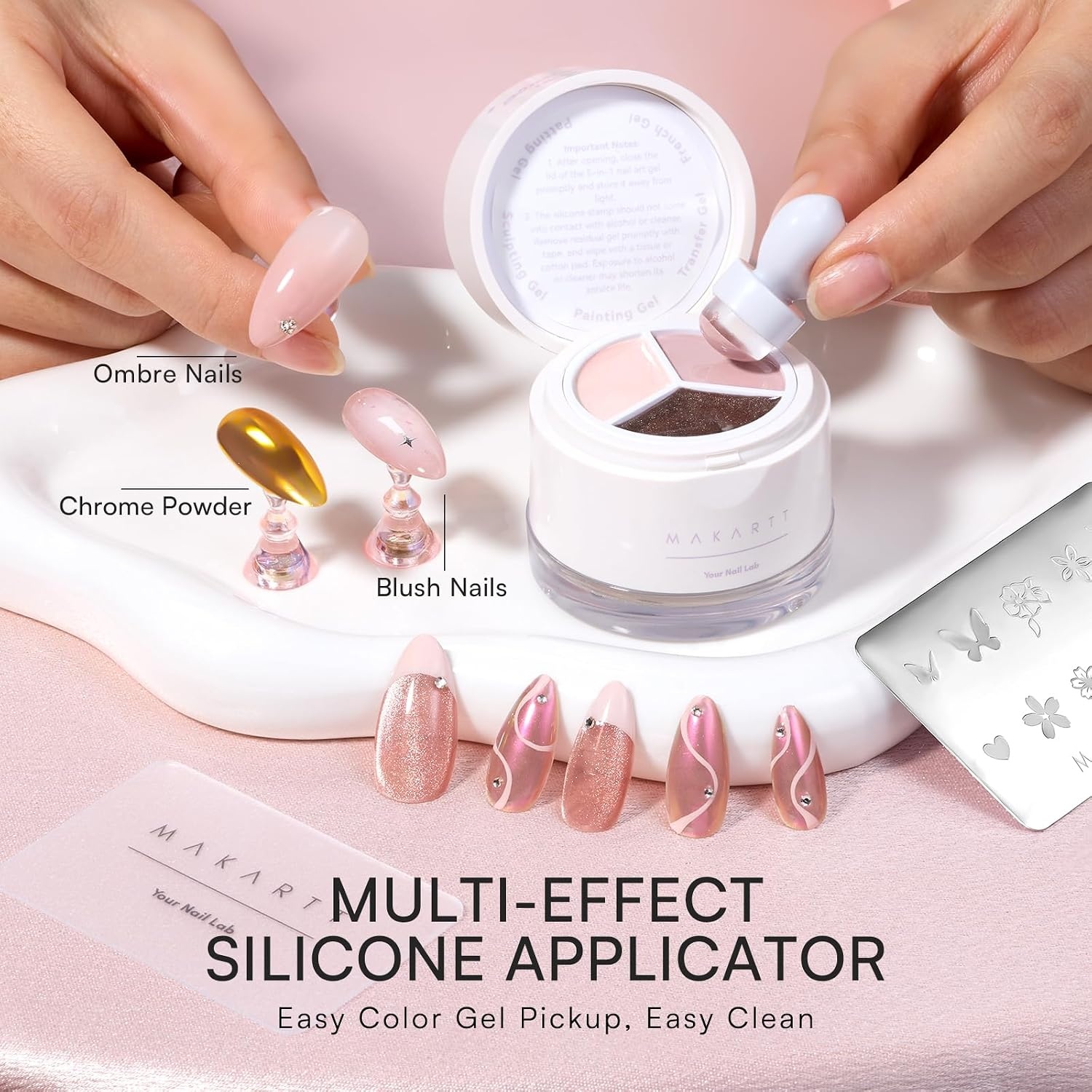 image:imageMakartt ColorPot 5in1 Nail Art Gel 3 Colors Gel Nail Polish No Wipe with Nail Stamp for Stamping Ombre Patting Painting Sculpting amp French Tips with Silicone Head for Manicure Home DIY SalonPetal Veil