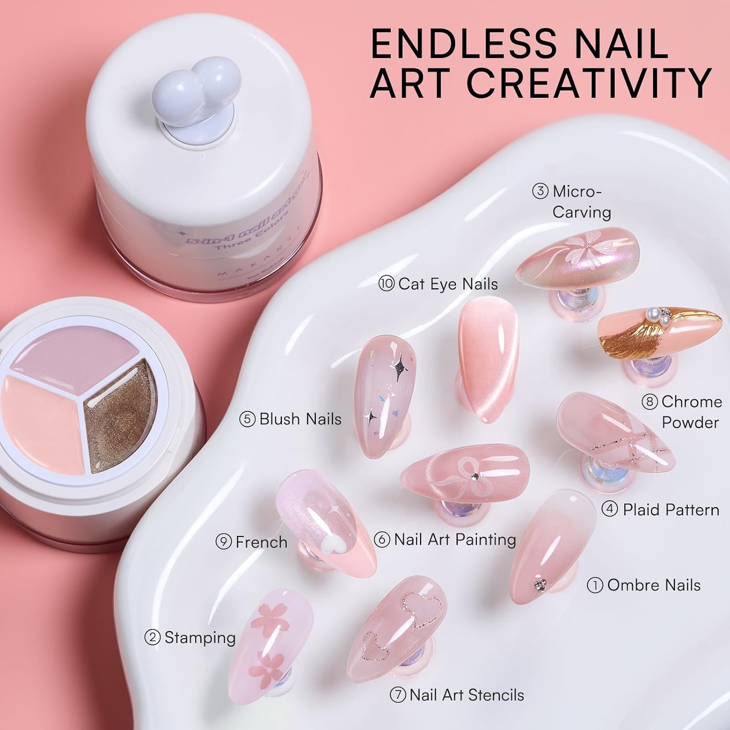 image:imageMakartt ColorPot 5in1 Nail Art Gel 3 Colors Gel Nail Polish No Wipe with Nail Stamp for Stamping Ombre Patting Painting Sculpting amp French Tips with Silicone Head for Manicure Home DIY SalonPetal Veil