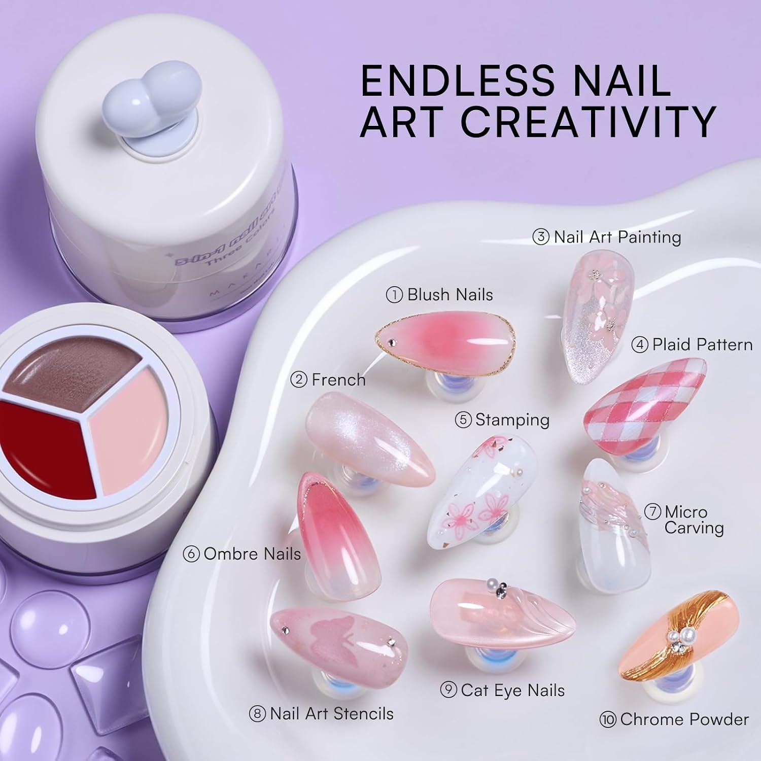 image:imageMakartt ColorPot 5in1 Nail Art Gel 3 Colors Gel Nail Polish No Wipe with Nail Stamp for Stamping Ombre Patting Painting Sculpting amp French Tips with Silicone Head for Manicure Home DIY SalonBerry Ribbon