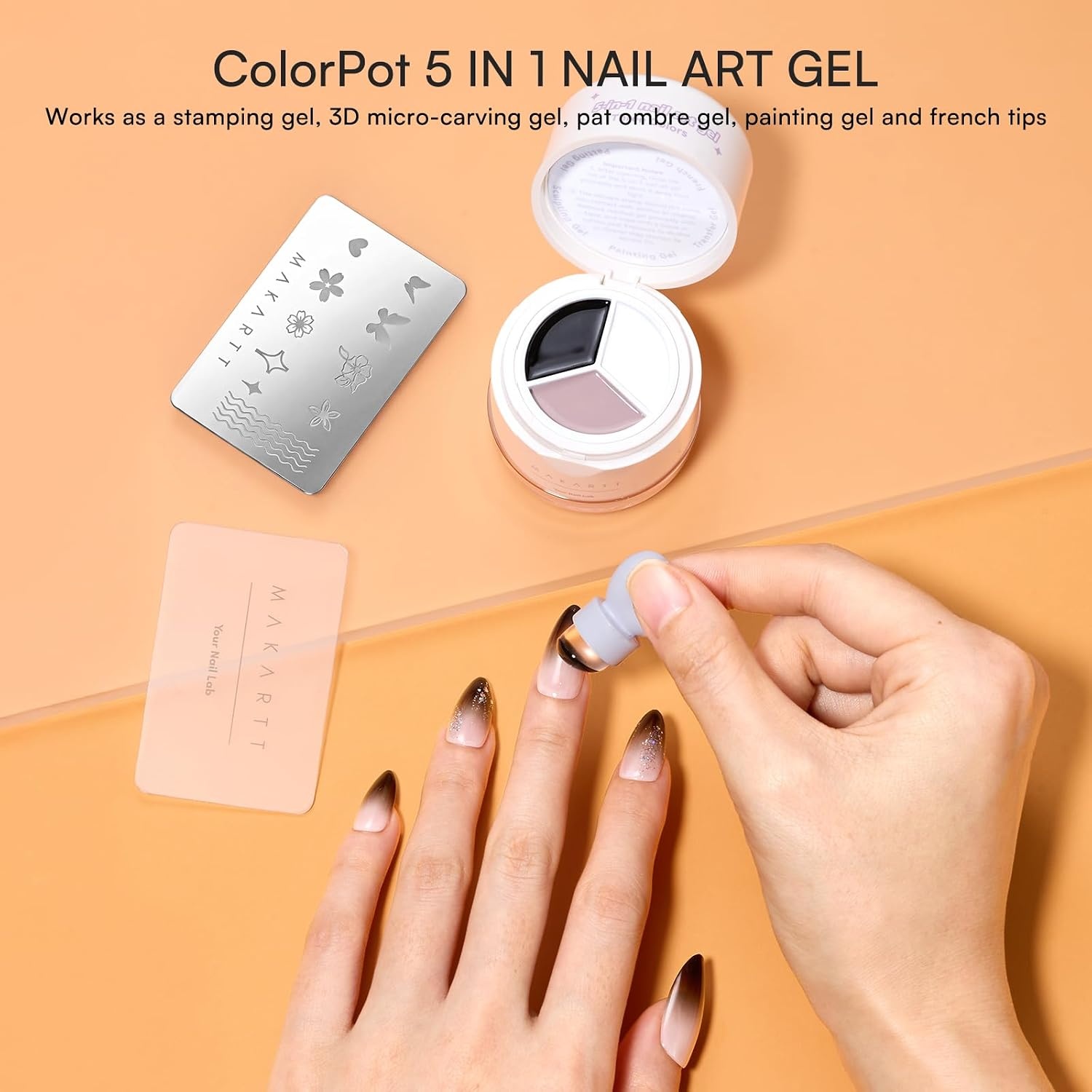 image:imageMakartt ColorPot 5in1 Nail Art Gel 3 Colors Gel Nail Polish No Wipe with Nail Stamp for Stamping Ombre Patting Painting Sculpting amp French Tips with Silicone Head for Manicure Home DIY SalonBoba Cream
