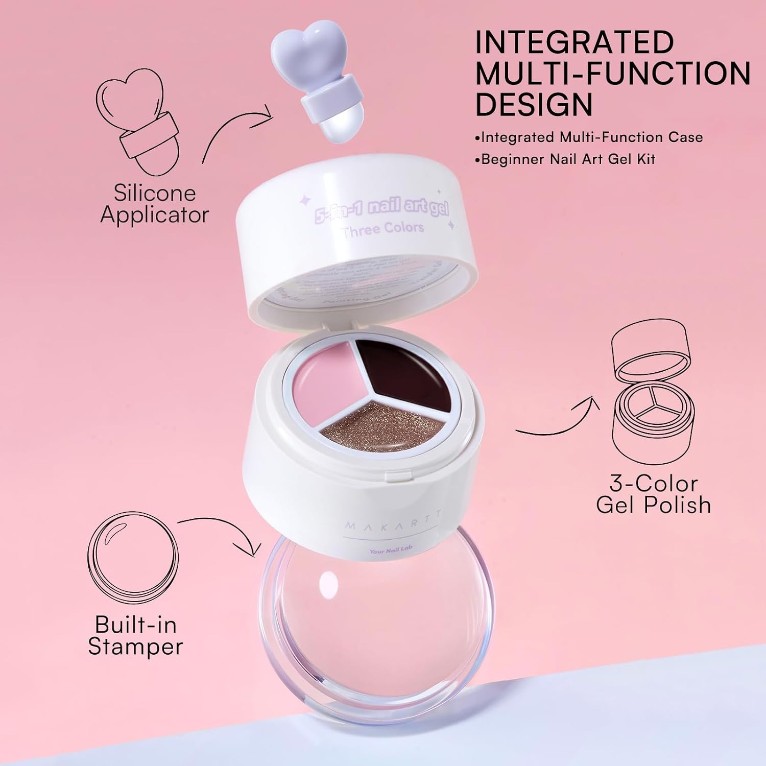 image:imageMakartt ColorPot 5in1 Nail Art Gel 3 Colors Gel Nail Polish No Wipe with Nail Stamp for Stamping Ombre Patting Painting Sculpting amp French Tips with Silicone Head for Manicure Home DIY SalonPeachy Cocoa