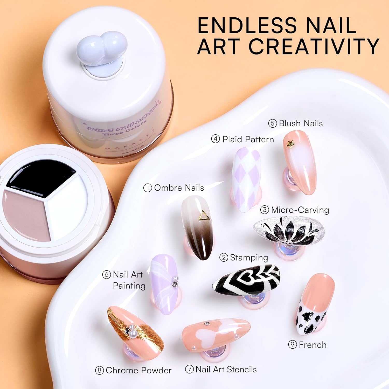 image:imageMakartt ColorPot 5in1 Nail Art Gel 3 Colors Gel Nail Polish No Wipe with Nail Stamp for Stamping Ombre Patting Painting Sculpting amp French Tips with Silicone Head for Manicure Home DIY SalonBoba Cream