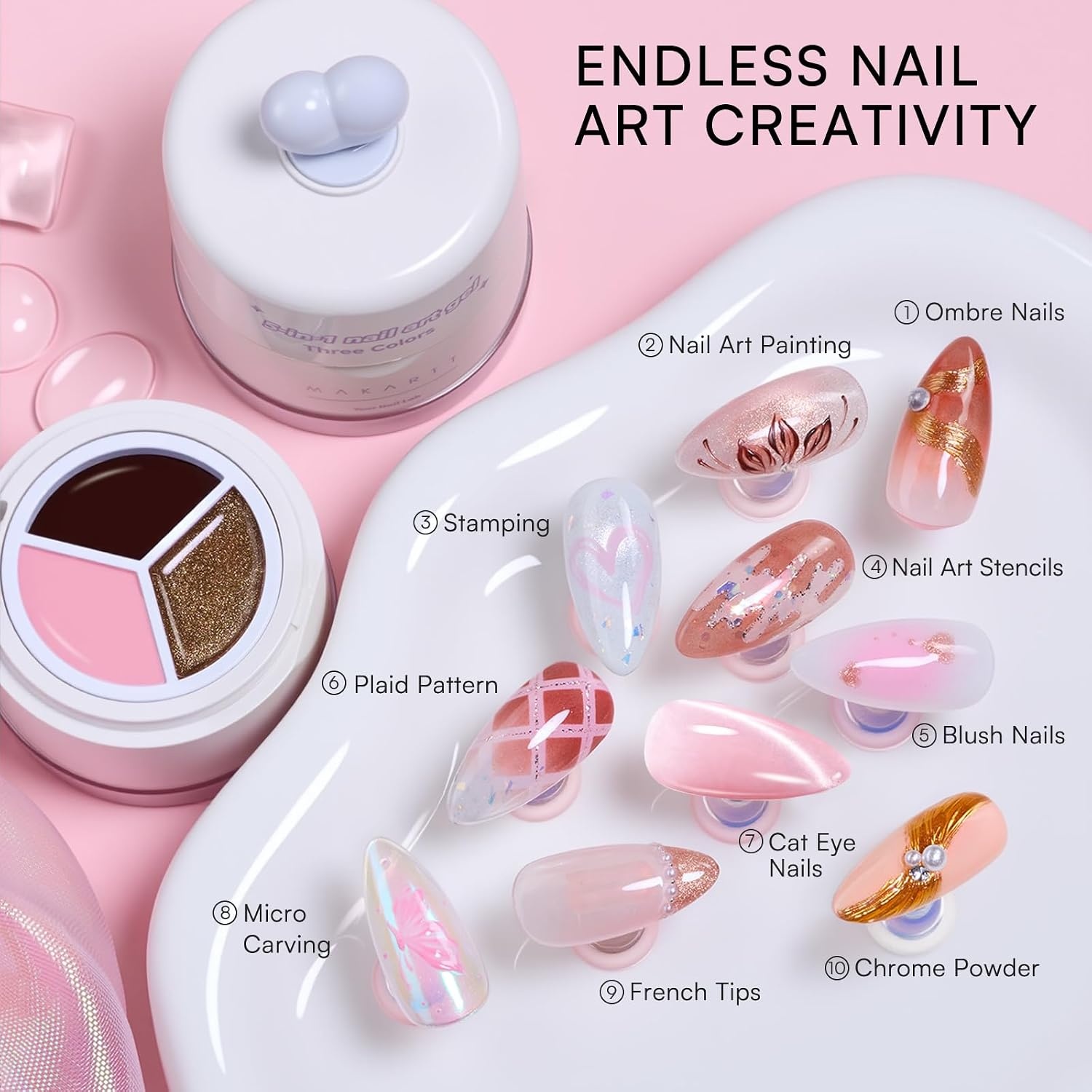 image:imageMakartt ColorPot 5in1 Nail Art Gel 3 Colors Gel Nail Polish No Wipe with Nail Stamp for Stamping Ombre Patting Painting Sculpting amp French Tips with Silicone Head for Manicure Home DIY SalonPeachy Cocoa