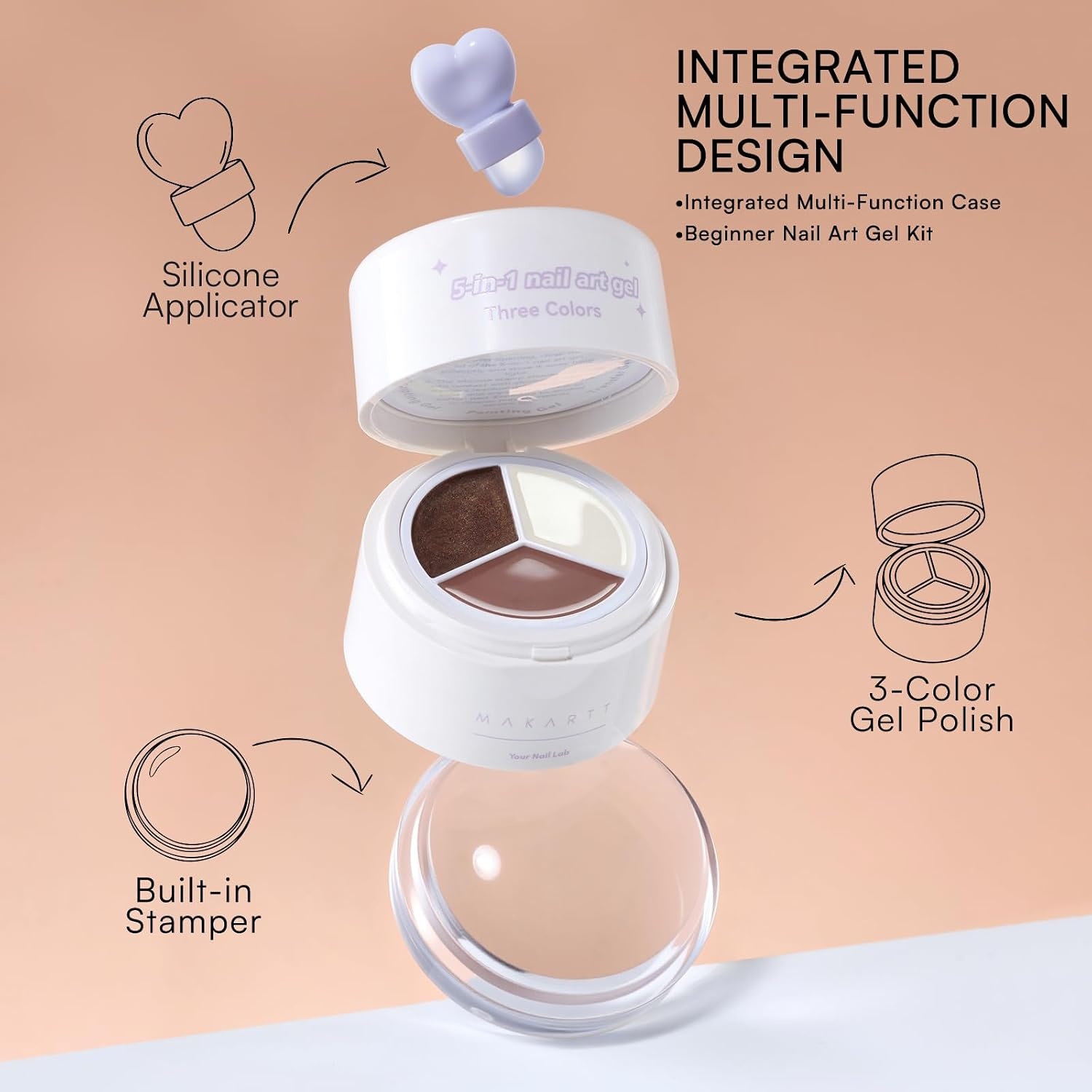 image:imageMakartt ColorPot 5in1 Nail Art Gel 3 Colors Gel Nail Polish No Wipe with Nail Stamp for Stamping Ombre Patting Painting Sculpting amp French Tips with Silicone Head for Manicure Home DIY SalonMocha Latte
