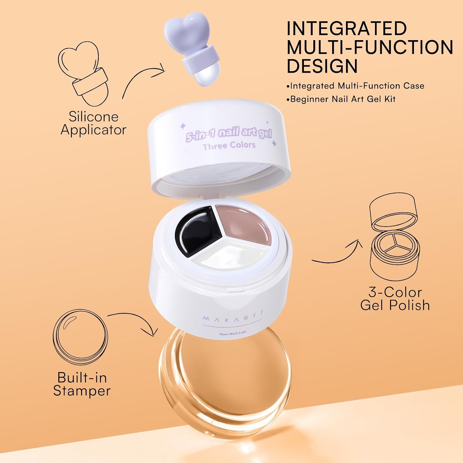 image:imageMakartt ColorPot 5in1 Nail Art Gel 3 Colors Gel Nail Polish No Wipe with Nail Stamp for Stamping Ombre Patting Painting Sculpting amp French Tips with Silicone Head for Manicure Home DIY SalonBoba Cream
