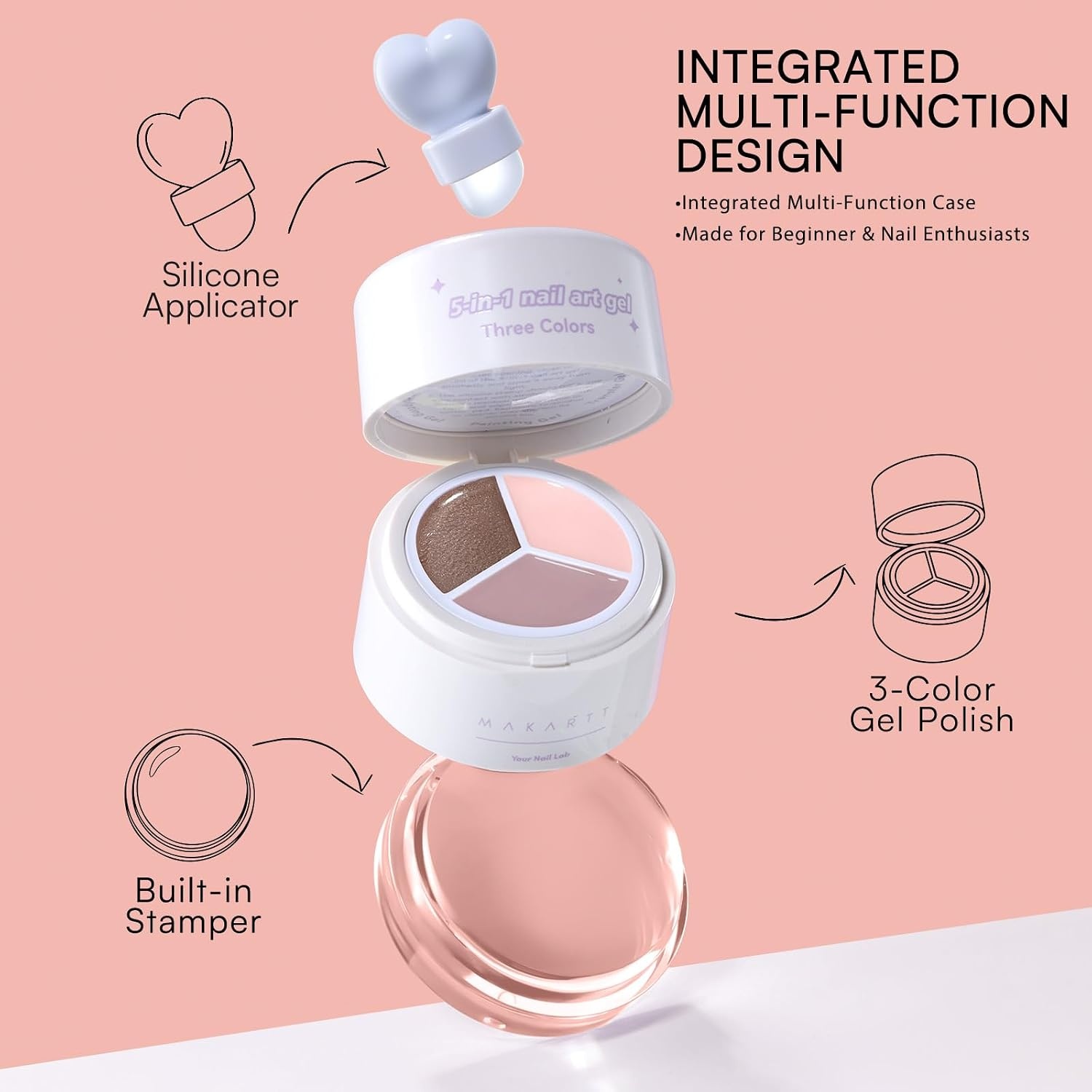 image:imageMakartt ColorPot 5in1 Nail Art Gel 3 Colors Gel Nail Polish No Wipe with Nail Stamp for Stamping Ombre Patting Painting Sculpting amp French Tips with Silicone Head for Manicure Home DIY SalonPetal Veil