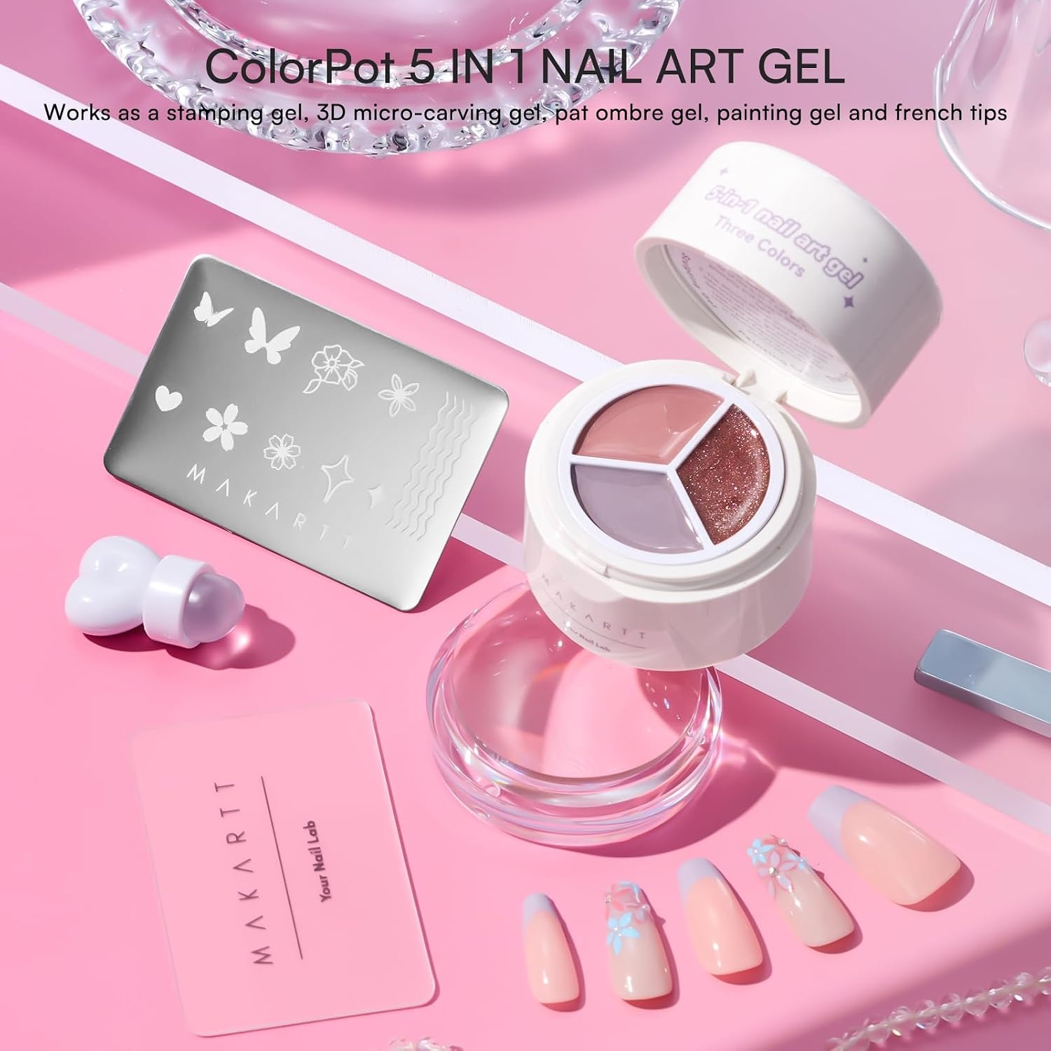 image:imageMakartt ColorPot 5in1 Nail Art Gel 3 Colors Gel Nail Polish No Wipe with Nail Stamp for Stamping Ombre Patting Painting Sculpting amp French Tips with Silicone Head for Manicure Home DIY SalonBlush Fade