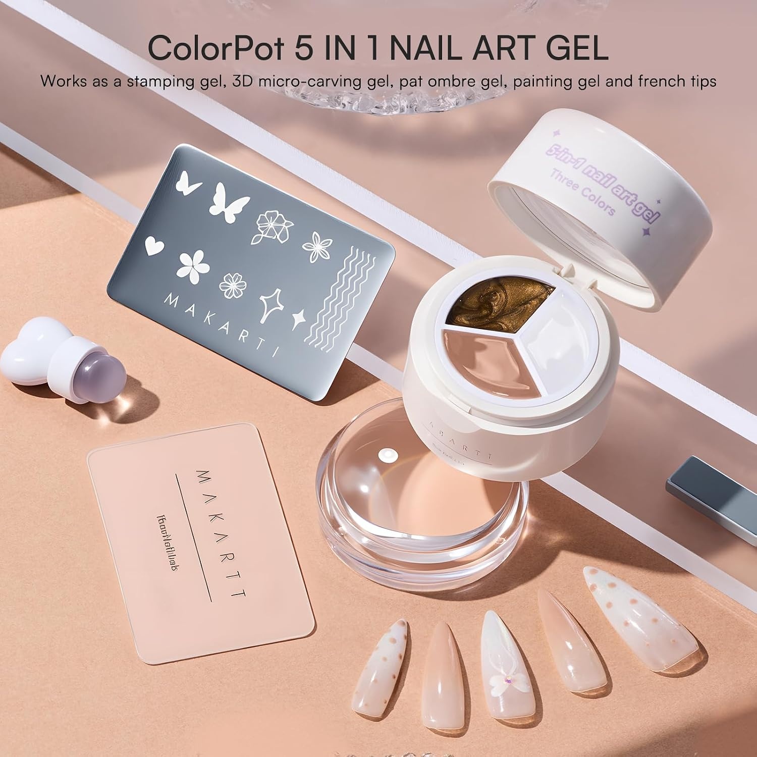 image:imageMakartt ColorPot 5in1 Nail Art Gel 3 Colors Gel Nail Polish No Wipe with Nail Stamp for Stamping Ombre Patting Painting Sculpting amp French Tips with Silicone Head for Manicure Home DIY SalonMocha Latte
