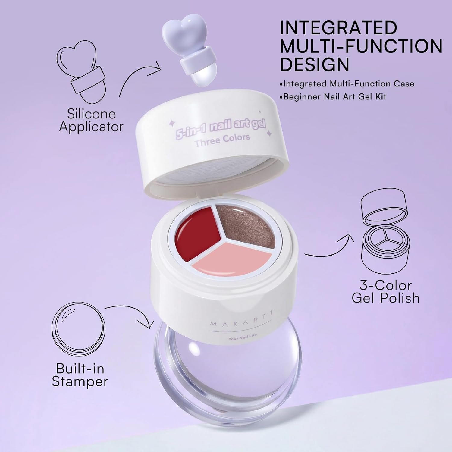 image:imageMakartt ColorPot 5in1 Nail Art Gel 3 Colors Gel Nail Polish No Wipe with Nail Stamp for Stamping Ombre Patting Painting Sculpting amp French Tips with Silicone Head for Manicure Home DIY SalonBerry Ribbon