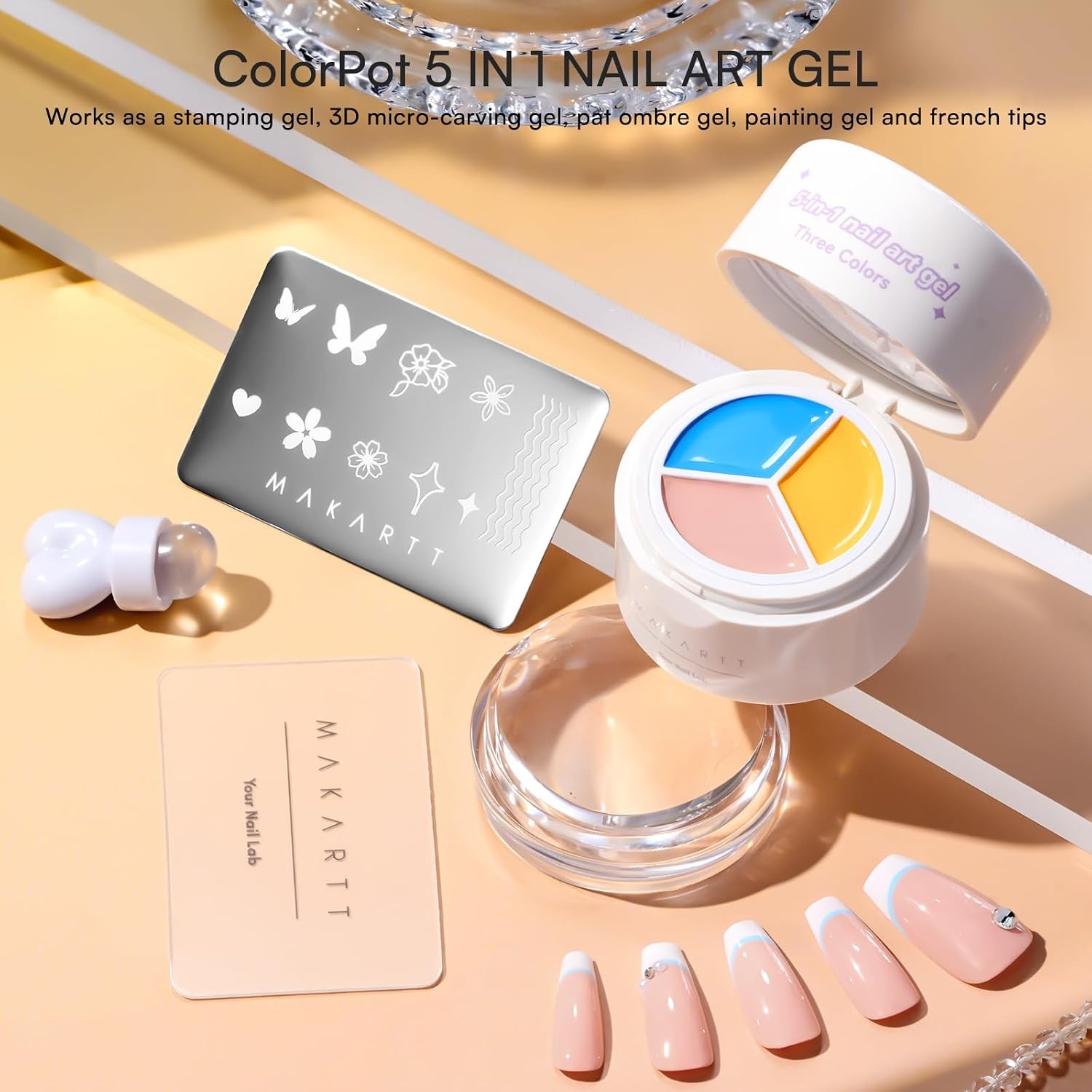 image:imageMakartt ColorPot 5in1 Nail Art Gel 3 Colors Gel Nail Polish No Wipe with Nail Stamp for Stamping Ombre Patting Painting Sculpting amp French Tips with Silicone Head for Manicure Home DIY SalonSweet Shock