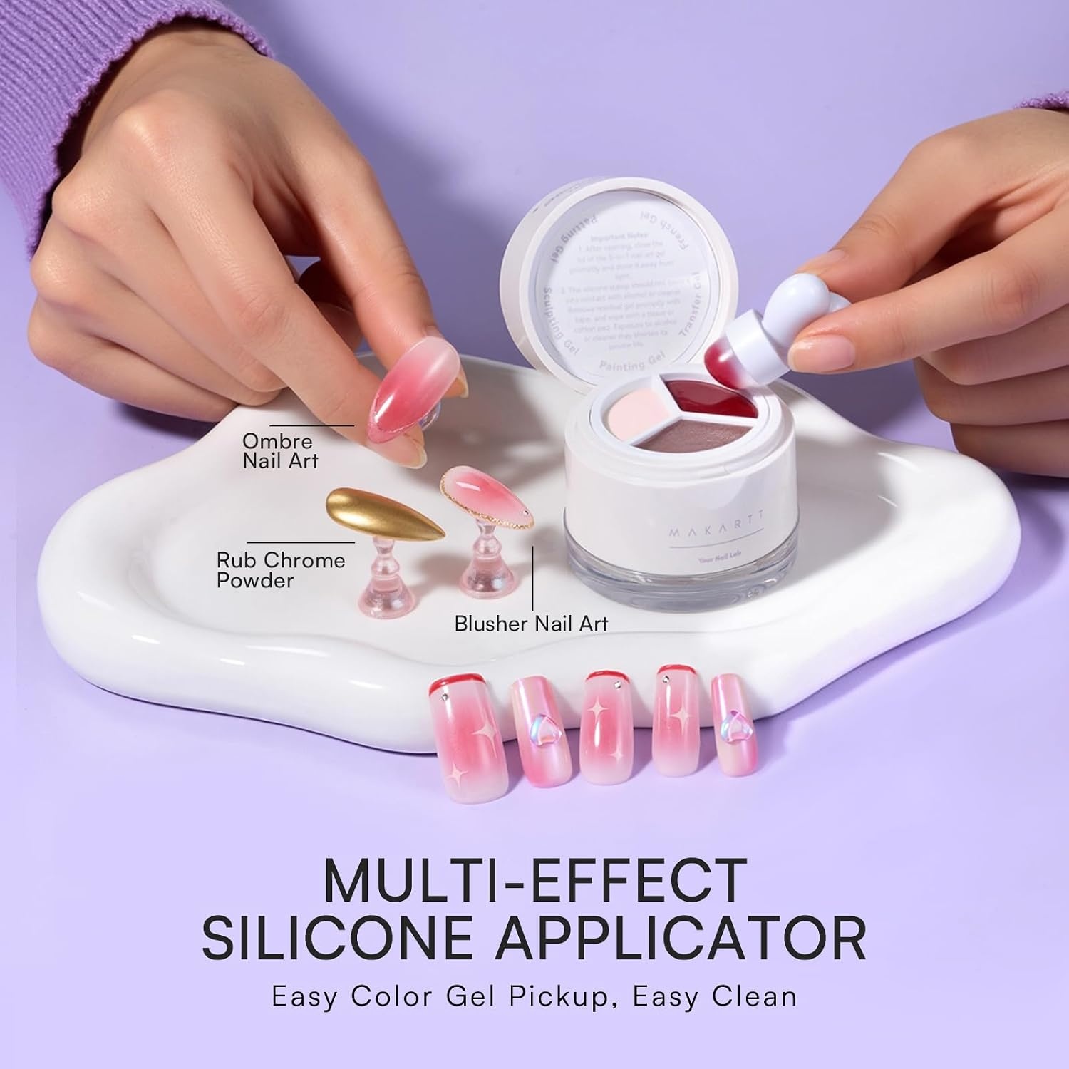 image:imageMakartt ColorPot 5in1 Nail Art Gel 3 Colors Gel Nail Polish No Wipe with Nail Stamp for Stamping Ombre Patting Painting Sculpting amp French Tips with Silicone Head for Manicure Home DIY SalonBerry Ribbon