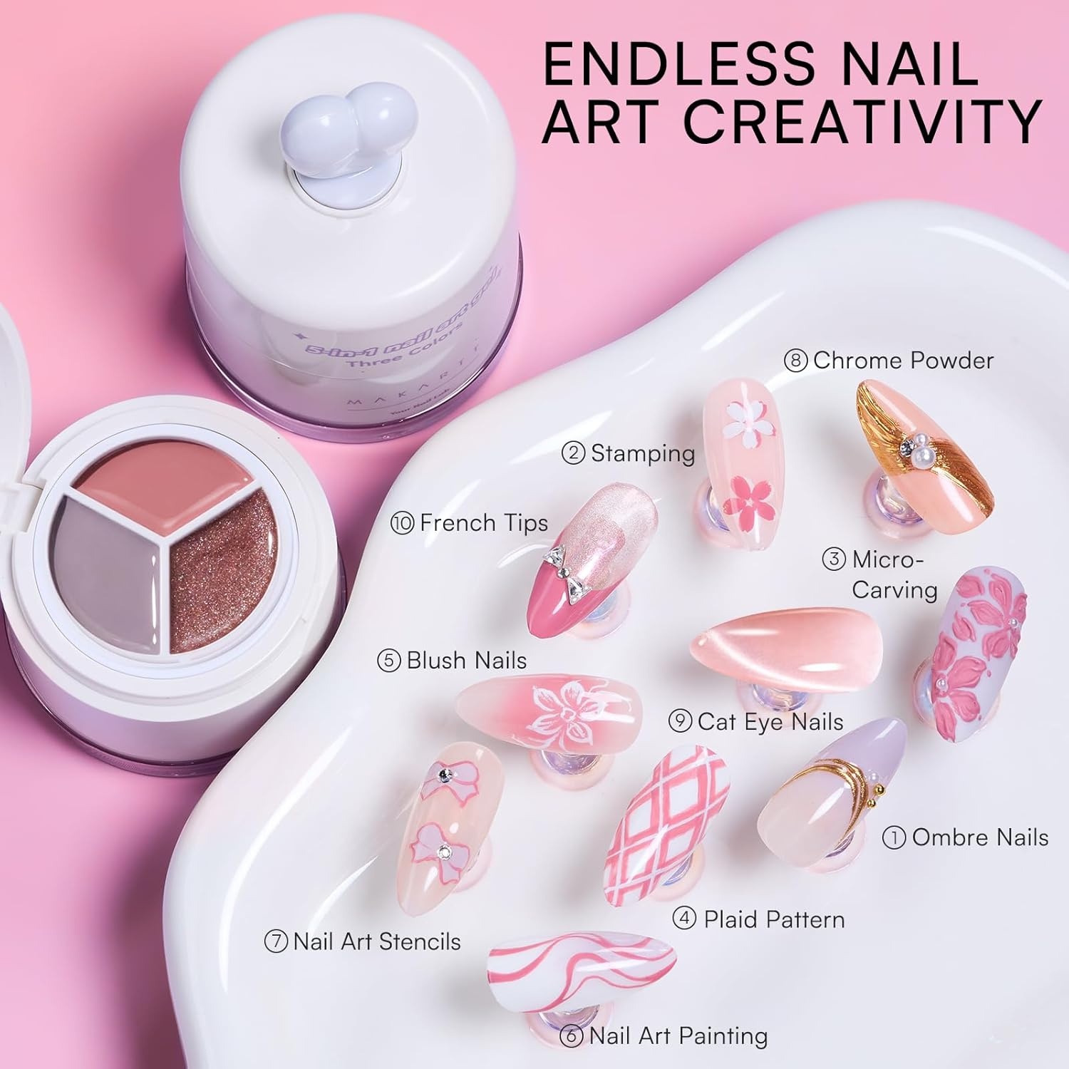image:imageMakartt ColorPot 5in1 Nail Art Gel 3 Colors Gel Nail Polish No Wipe with Nail Stamp for Stamping Ombre Patting Painting Sculpting amp French Tips with Silicone Head for Manicure Home DIY SalonBlush Fade