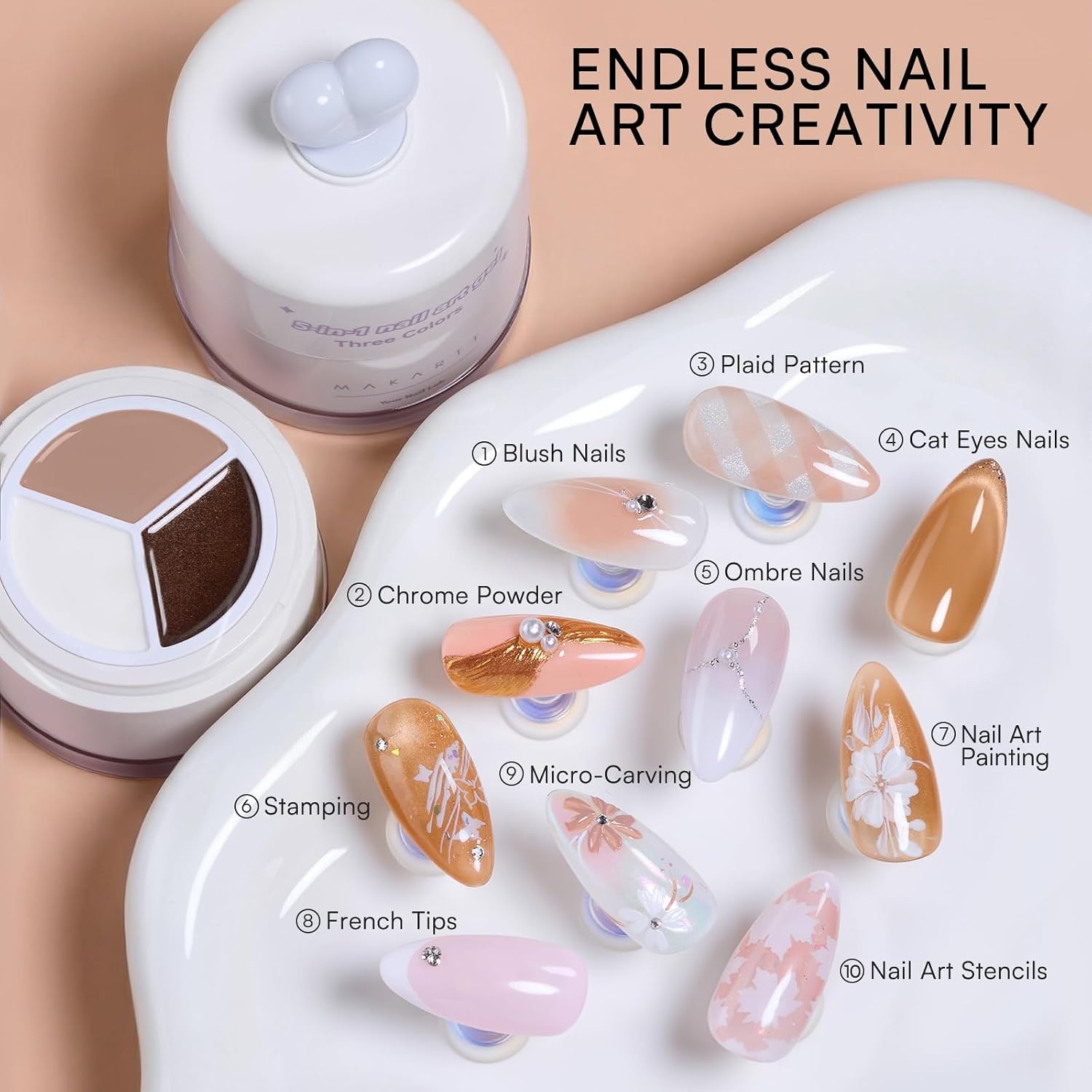 image:imageMakartt ColorPot 5in1 Nail Art Gel 3 Colors Gel Nail Polish No Wipe with Nail Stamp for Stamping Ombre Patting Painting Sculpting amp French Tips with Silicone Head for Manicure Home DIY SalonMocha Latte