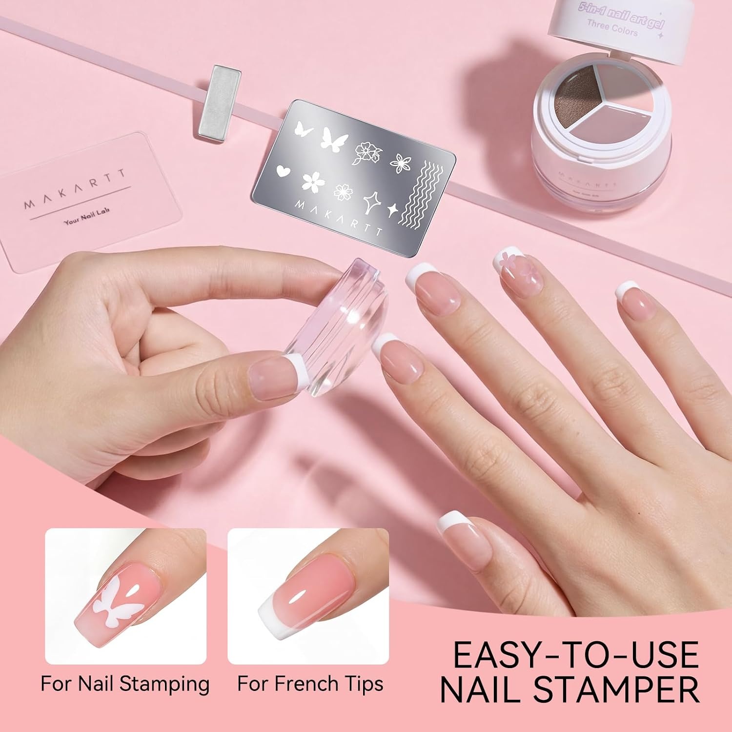 image:imageMakartt ColorPot 5in1 Nail Art Gel 3 Colors Gel Nail Polish No Wipe with Nail Stamp for Stamping Ombre Patting Painting Sculpting amp French Tips with Silicone Head for Manicure Home DIY SalonPetal Veil
