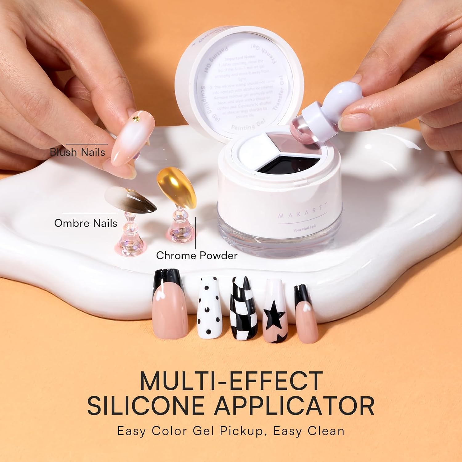 image:imageMakartt ColorPot 5in1 Nail Art Gel 3 Colors Gel Nail Polish No Wipe with Nail Stamp for Stamping Ombre Patting Painting Sculpting amp French Tips with Silicone Head for Manicure Home DIY SalonBoba Cream