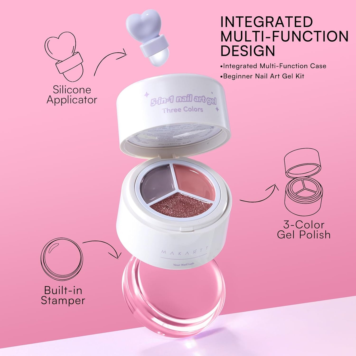 image:imageMakartt ColorPot 5in1 Nail Art Gel 3 Colors Gel Nail Polish No Wipe with Nail Stamp for Stamping Ombre Patting Painting Sculpting amp French Tips with Silicone Head for Manicure Home DIY SalonBlush Fade