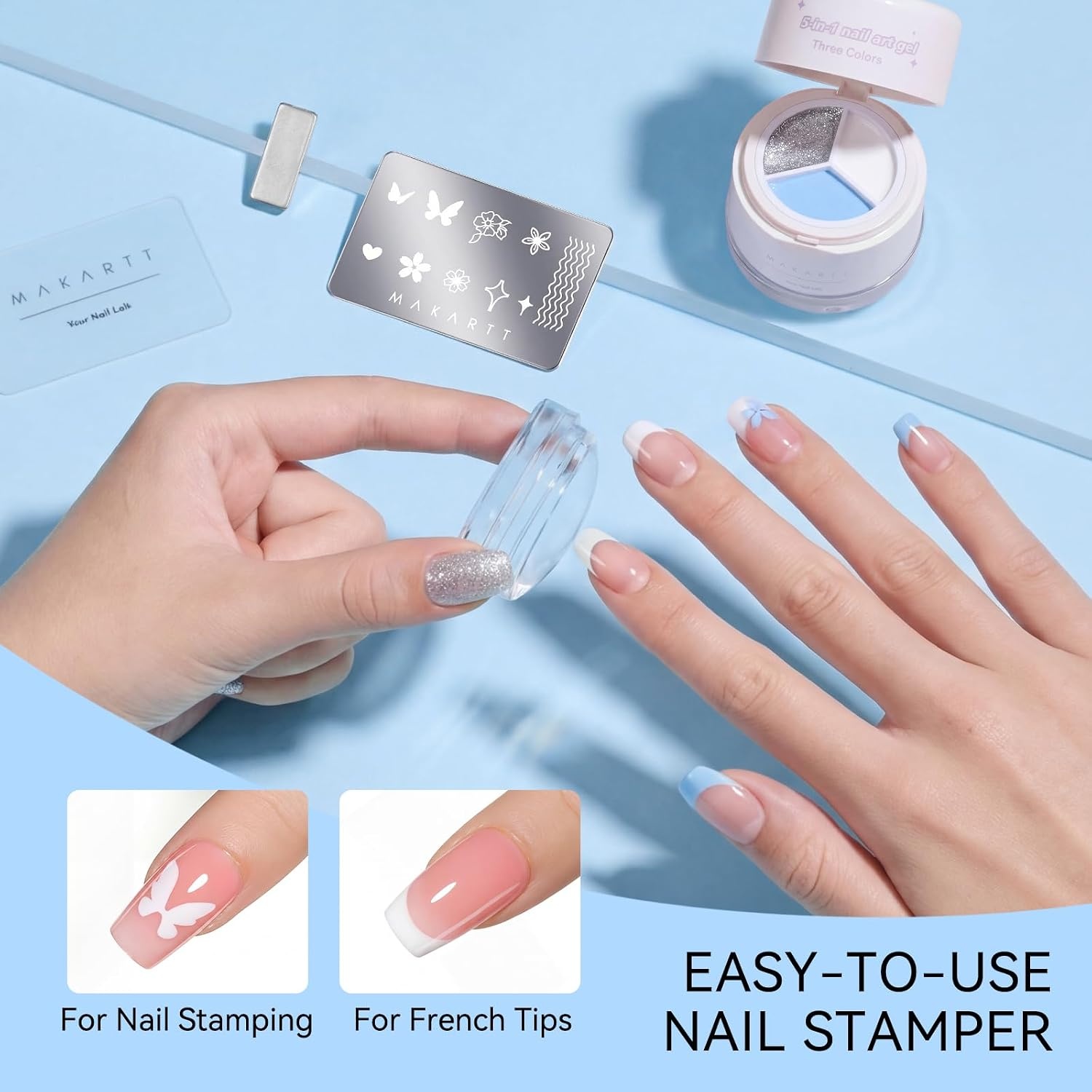 image:imageMakartt ColorPot 5in1 Nail Art Gel 3 Colors Gel Nail Polish No Wipe with Nail Stamp for Stamping Ombre Patting Painting Sculpting amp French Tips with Silicone Head for Manicure Home DIY SalonFrosty Blend