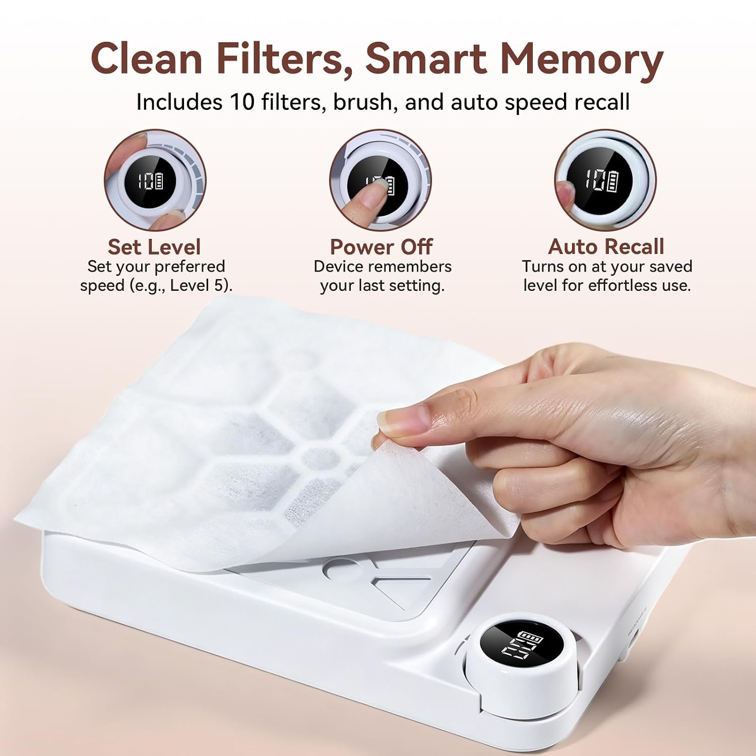 image:imageMakartt Compact Rechargeable Nail Dust Collector 5500RPM Dust Collector Nail Tech ERYNOS Adjustable SpeedQuiet for Polishing Cuticle Manicure SalonampHome Use With 10pcs FiltersampDust Brush WhiteERYNOS White