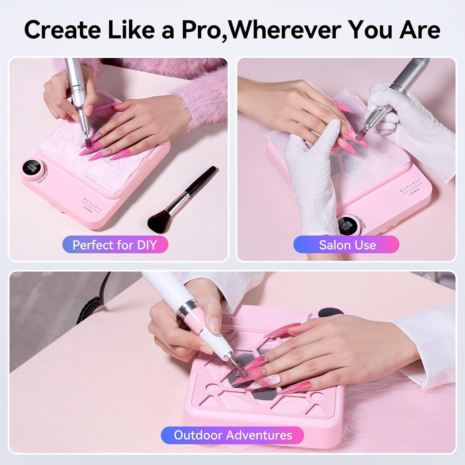 image:imageMakartt Compact Rechargeable Nail Dust Collector 5500RPM Dust Collector Nail Tech ERYNOS Adjustable SpeedQuiet for Polishing Cuticle Manicure SalonampHome Use With 10pcs FiltersampDust Brush WhiteERYNOS Pink