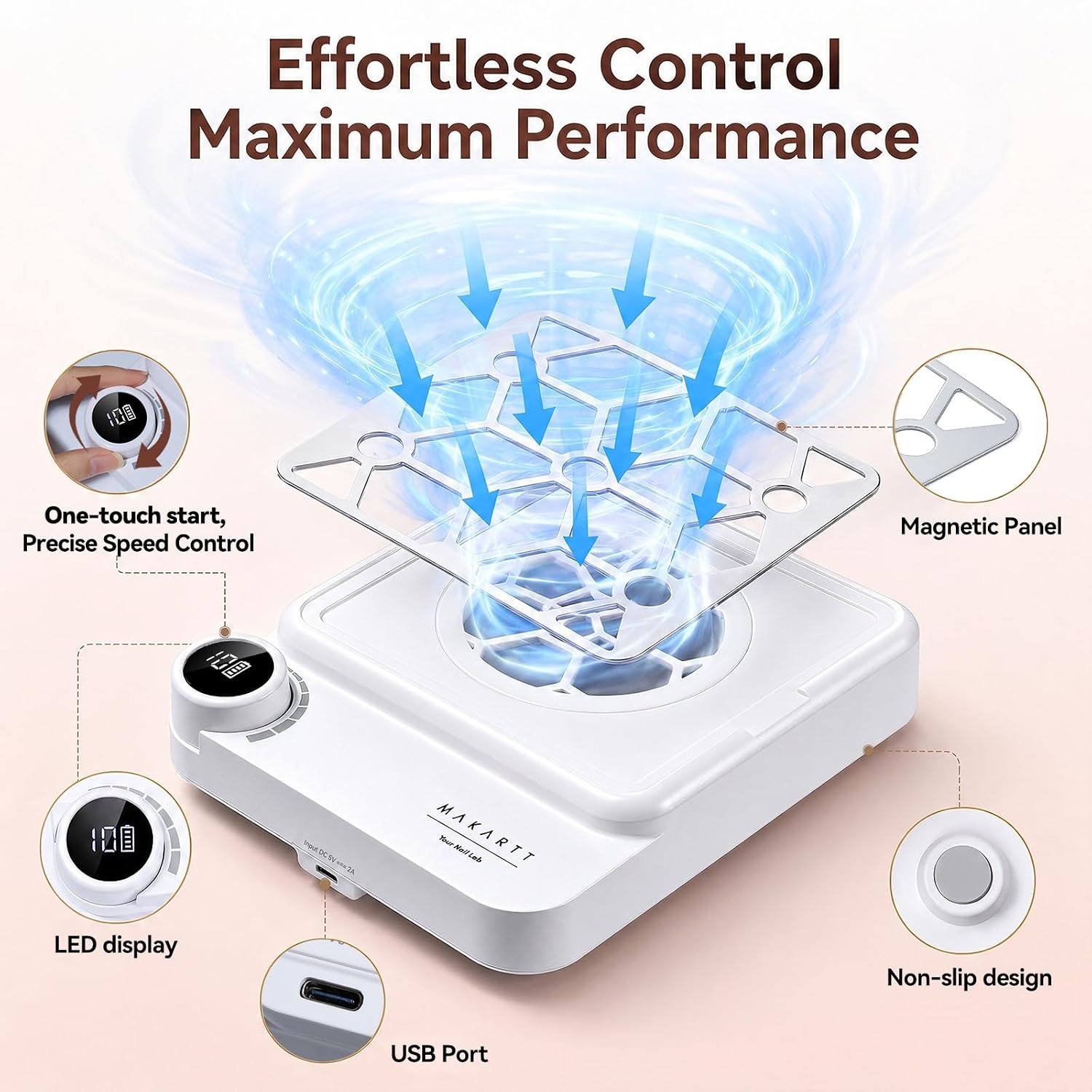 image:imageMakartt Compact Rechargeable Nail Dust Collector 5500RPM Dust Collector Nail Tech ERYNOS Adjustable SpeedQuiet for Polishing Cuticle Manicure SalonampHome Use With 10pcs FiltersampDust Brush WhiteERYNOS White