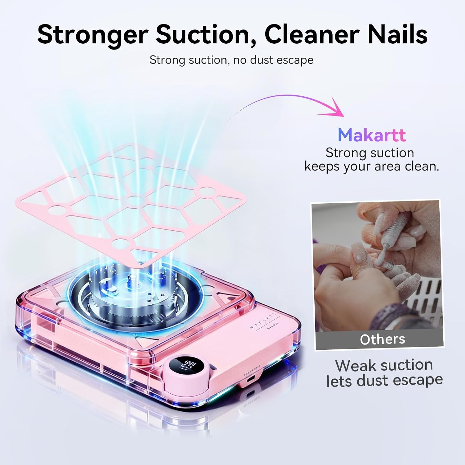 image:imageMakartt Compact Rechargeable Nail Dust Collector 5500RPM Dust Collector Nail Tech ERYNOS Adjustable SpeedQuiet for Polishing Cuticle Manicure SalonampHome Use With 10pcs FiltersampDust Brush WhiteERYNOS Pink