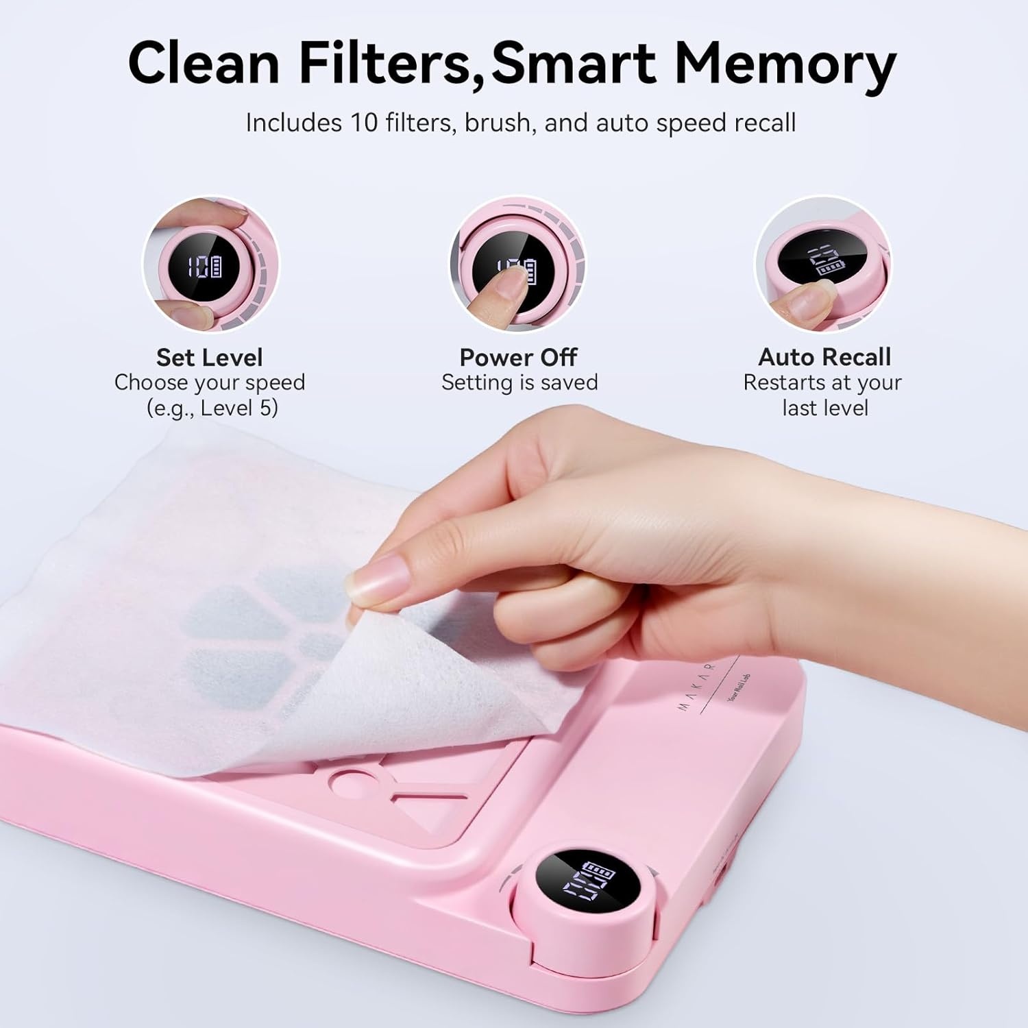 image:imageMakartt Compact Rechargeable Nail Dust Collector 5500RPM Dust Collector Nail Tech ERYNOS Adjustable SpeedQuiet for Polishing Cuticle Manicure SalonampHome Use With 10pcs FiltersampDust Brush WhiteERYNOS Pink