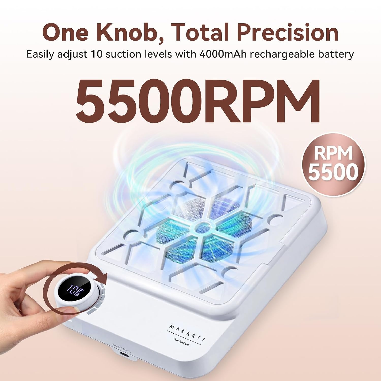 image:imageMakartt Compact Rechargeable Nail Dust Collector 5500RPM Dust Collector Nail Tech ERYNOS Adjustable SpeedQuiet for Polishing Cuticle Manicure SalonampHome Use With 10pcs FiltersampDust Brush WhiteERYNOS White