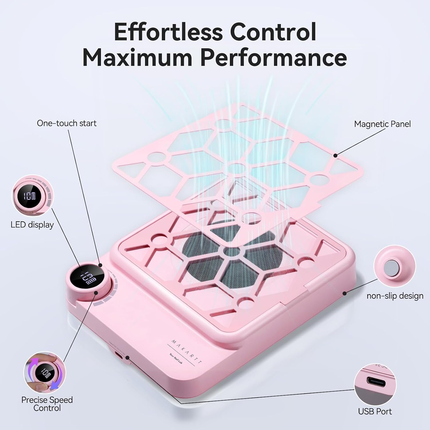 image:imageMakartt Compact Rechargeable Nail Dust Collector 5500RPM Dust Collector Nail Tech ERYNOS Adjustable SpeedQuiet for Polishing Cuticle Manicure SalonampHome Use With 10pcs FiltersampDust Brush WhiteERYNOS Pink