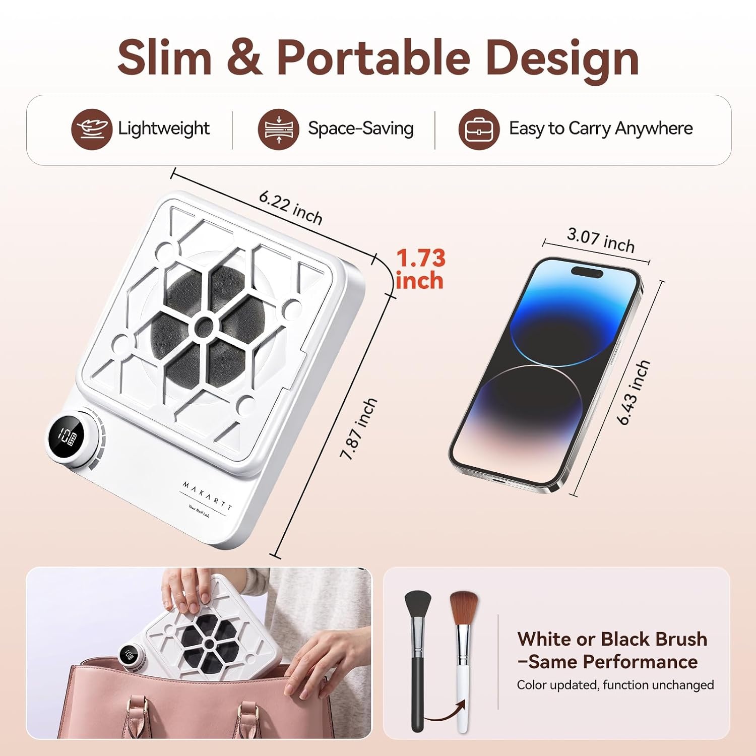 image:imageMakartt Compact Rechargeable Nail Dust Collector 5500RPM Dust Collector Nail Tech ERYNOS Adjustable SpeedQuiet for Polishing Cuticle Manicure SalonampHome Use With 10pcs FiltersampDust Brush WhiteERYNOS White