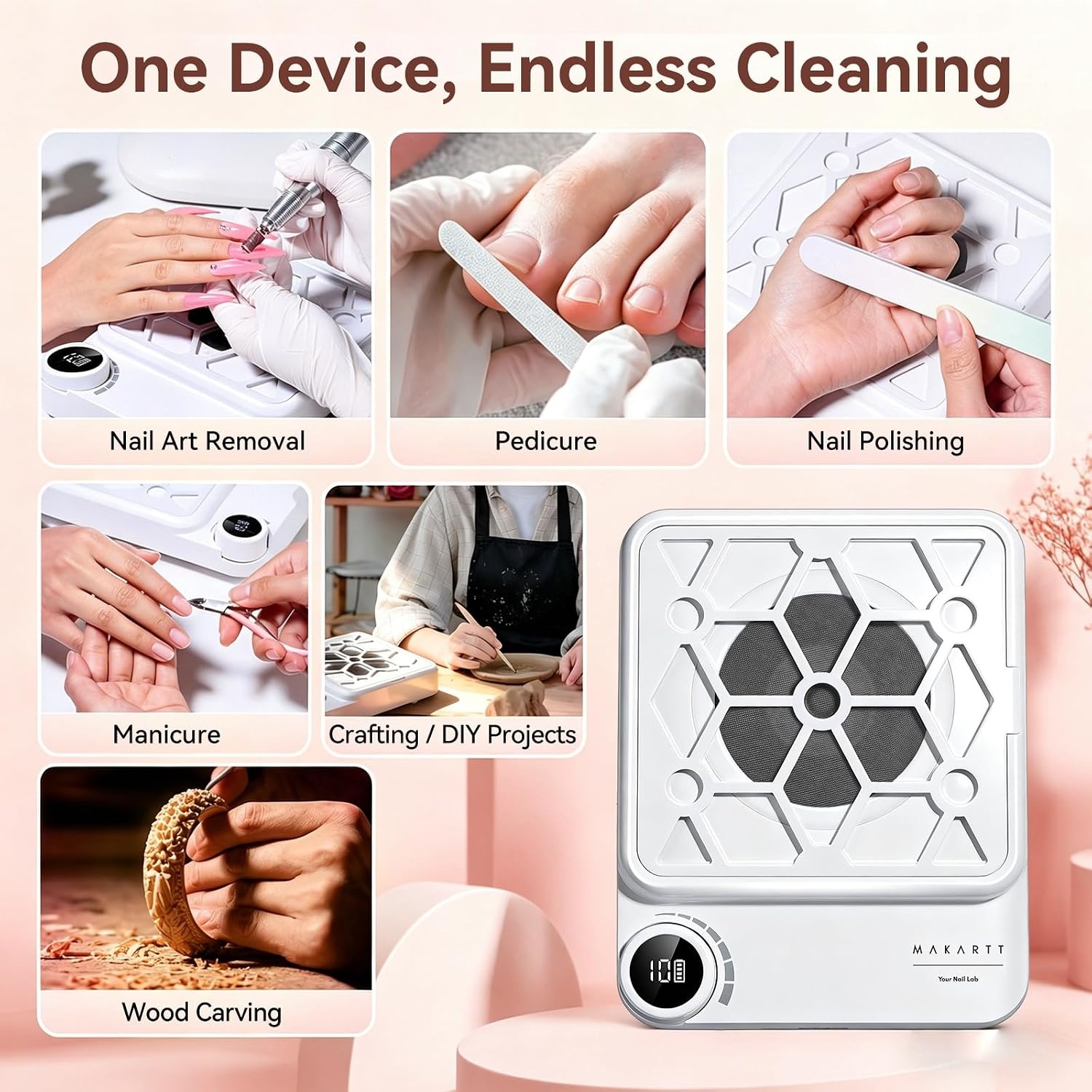 image:imageMakartt Compact Rechargeable Nail Dust Collector 5500RPM Dust Collector Nail Tech ERYNOS Adjustable SpeedQuiet for Polishing Cuticle Manicure SalonampHome Use With 10pcs FiltersampDust Brush WhiteERYNOS White
