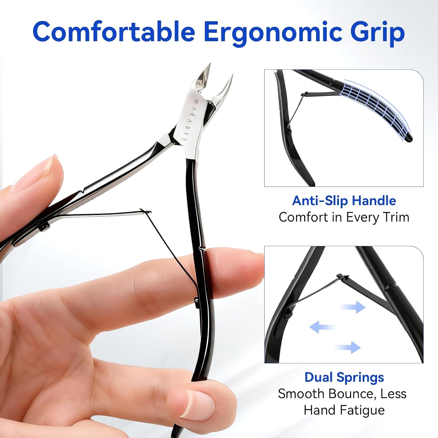 image:imageMakartt Cuticle Nipper Full Jaw Sharp Nail Trimmer Cutter for Care amp Prep Manicure Kit for Home and Salon Use Silver Pack of 11pcBlack Cuticle Nipper