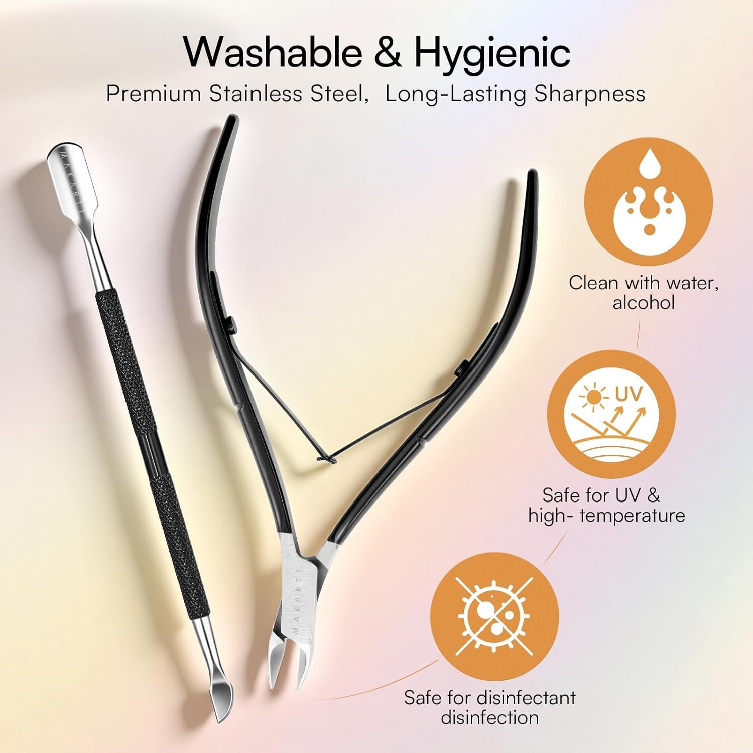 image:imageMakartt Cuticle Trimmer with Cuticle Pusher Stainless Steel Cuticles Nipper with Dual Spring Ergonomic Handle 7mm Blade amp DualEnded Pusher for Nail Care amp Gel Removal PinkBlack