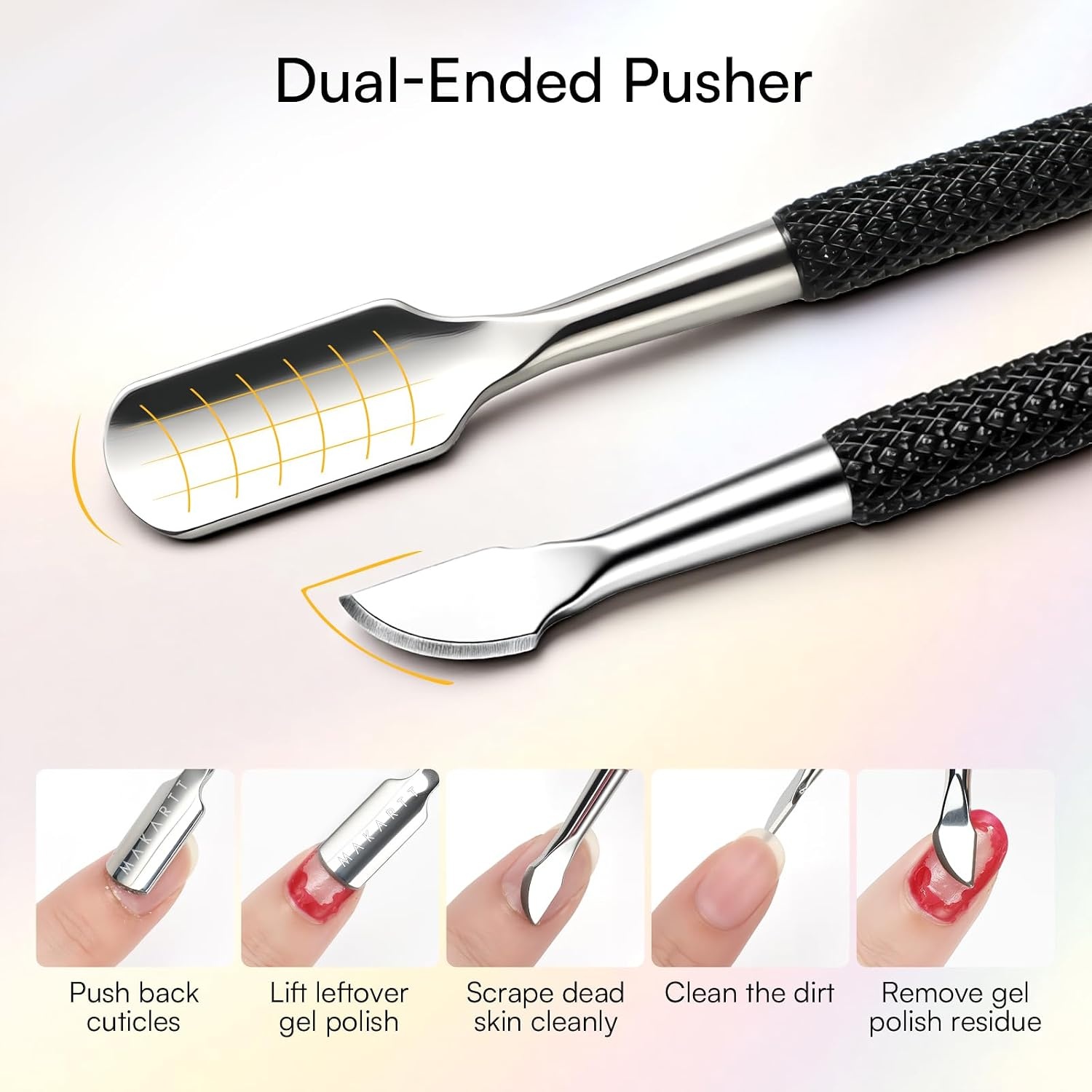 image:imageMakartt Cuticle Trimmer with Cuticle Pusher Stainless Steel Cuticles Nipper with Dual Spring Ergonomic Handle 7mm Blade amp DualEnded Pusher for Nail Care amp Gel Removal PinkBlack