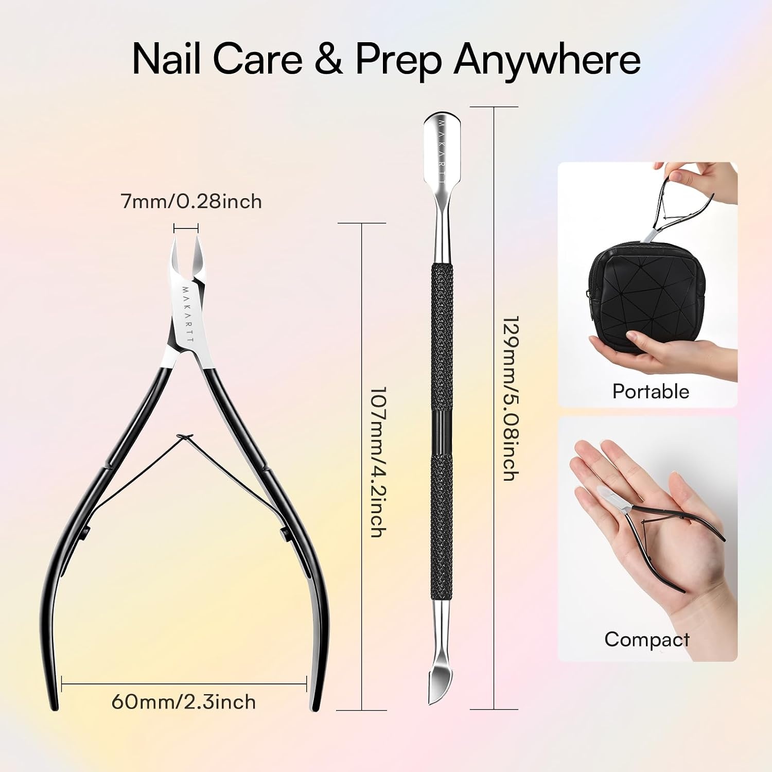 image:imageMakartt Cuticle Trimmer with Cuticle Pusher Stainless Steel Cuticles Nipper with Dual Spring Ergonomic Handle 7mm Blade amp DualEnded Pusher for Nail Care amp Gel Removal PinkBlack