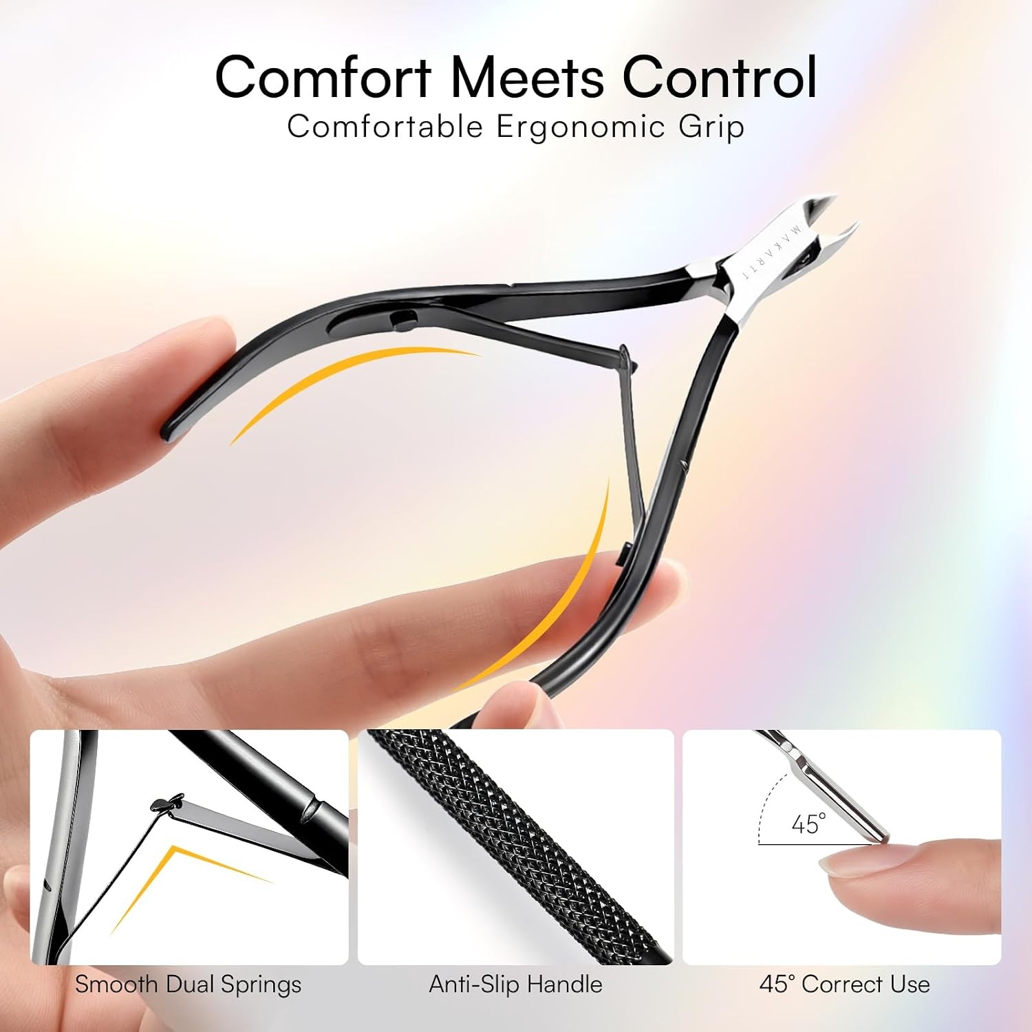 image:imageMakartt Cuticle Trimmer with Cuticle Pusher Stainless Steel Cuticles Nipper with Dual Spring Ergonomic Handle 7mm Blade amp DualEnded Pusher for Nail Care amp Gel Removal PinkBlack