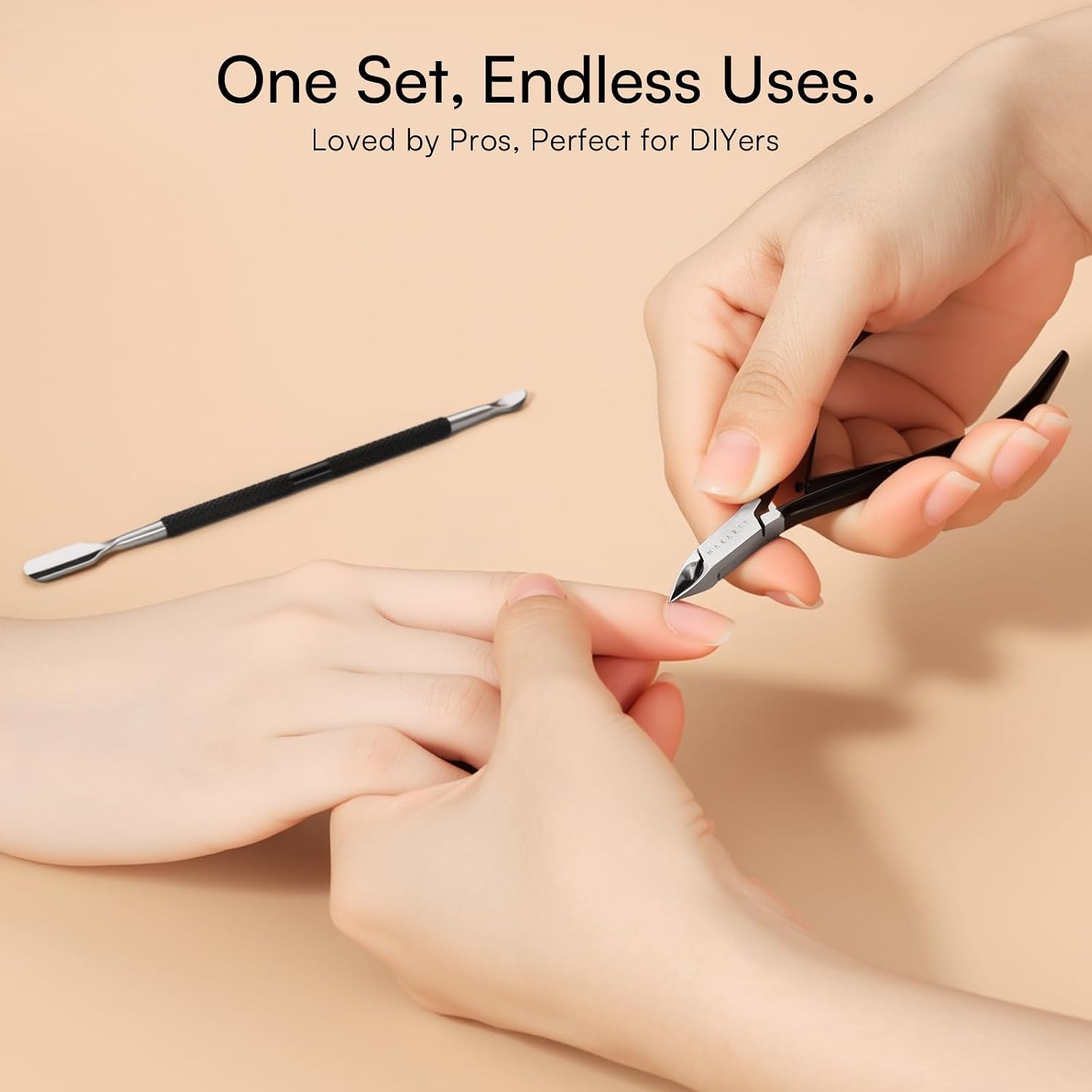 image:imageMakartt Cuticle Trimmer with Cuticle Pusher Stainless Steel Cuticles Nipper with Dual Spring Ergonomic Handle 7mm Blade amp DualEnded Pusher for Nail Care amp Gel Removal PinkBlack