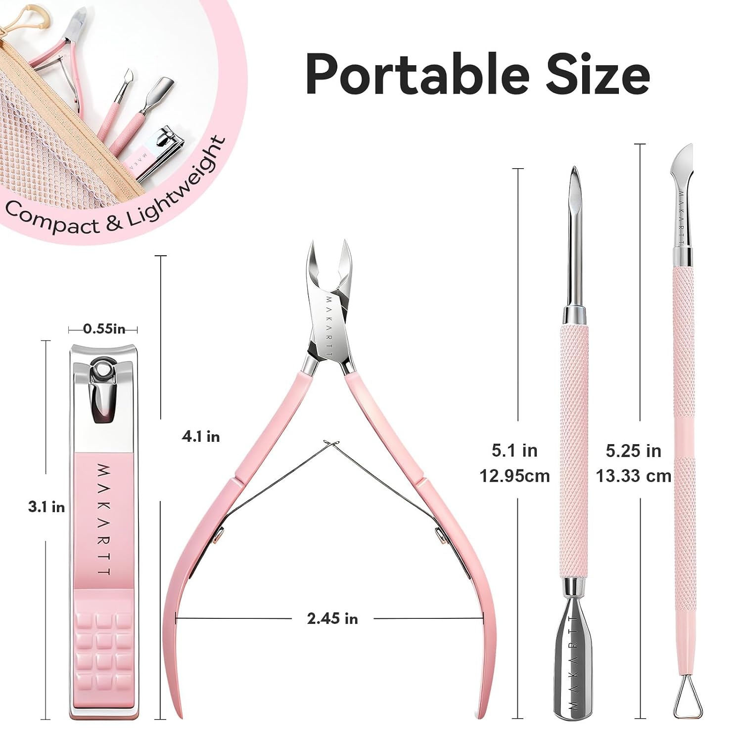 image:imageMakartt Cuticle Trimmer with Cuticle Pusher Silver Nail Trimmer Nail Care Manicure and Pedicure Kit with Stainless Steel Cuticle Nipper and Dual End Nail Pushers for Home Salon Use Pack of 3 PCSCuticle Tools4pcs