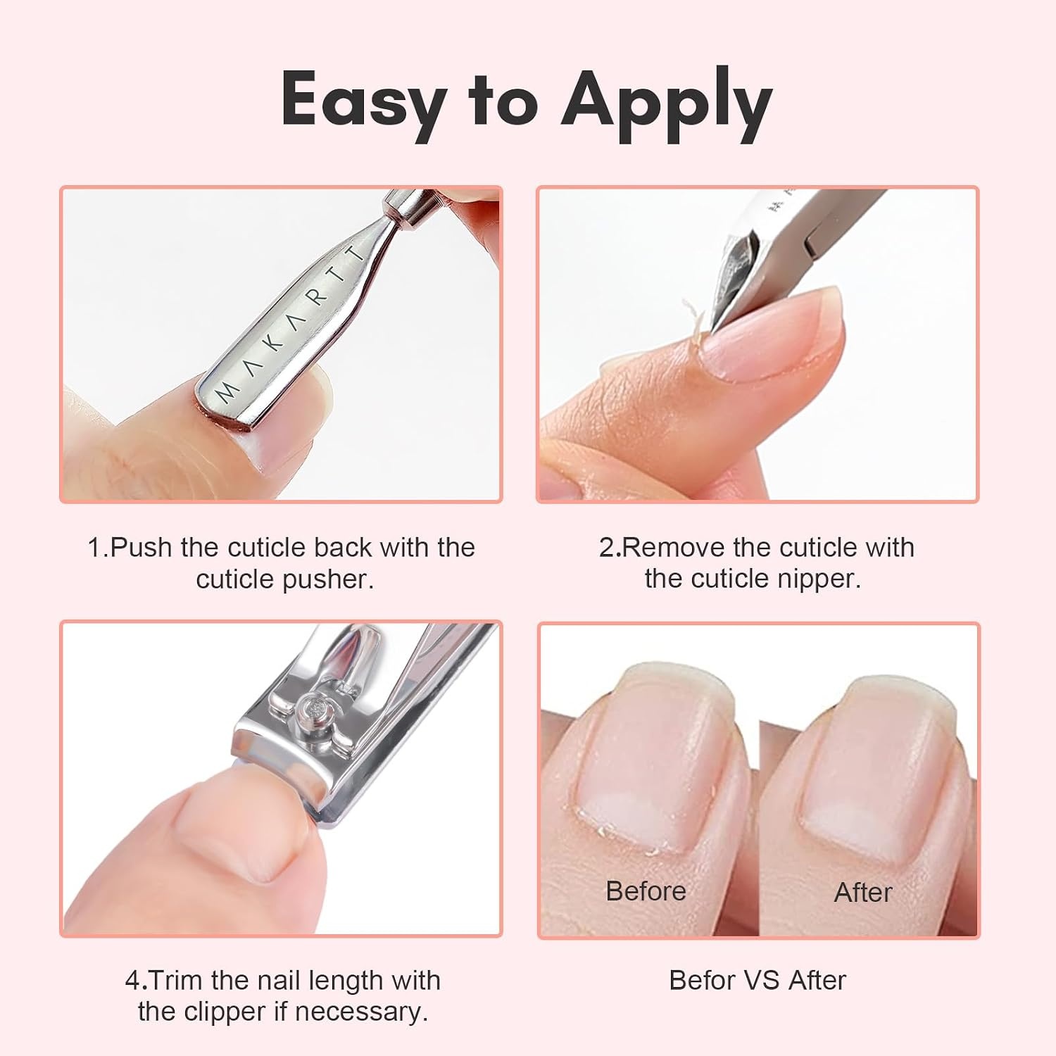 image:imageMakartt Cuticle Trimmer with Cuticle Pusher Silver Nail Trimmer Nail Care Manicure and Pedicure Kit with Stainless Steel Cuticle Nipper and Dual End Nail Pushers for Home Salon Use Pack of 3 PCSCuticle Tools4pcs