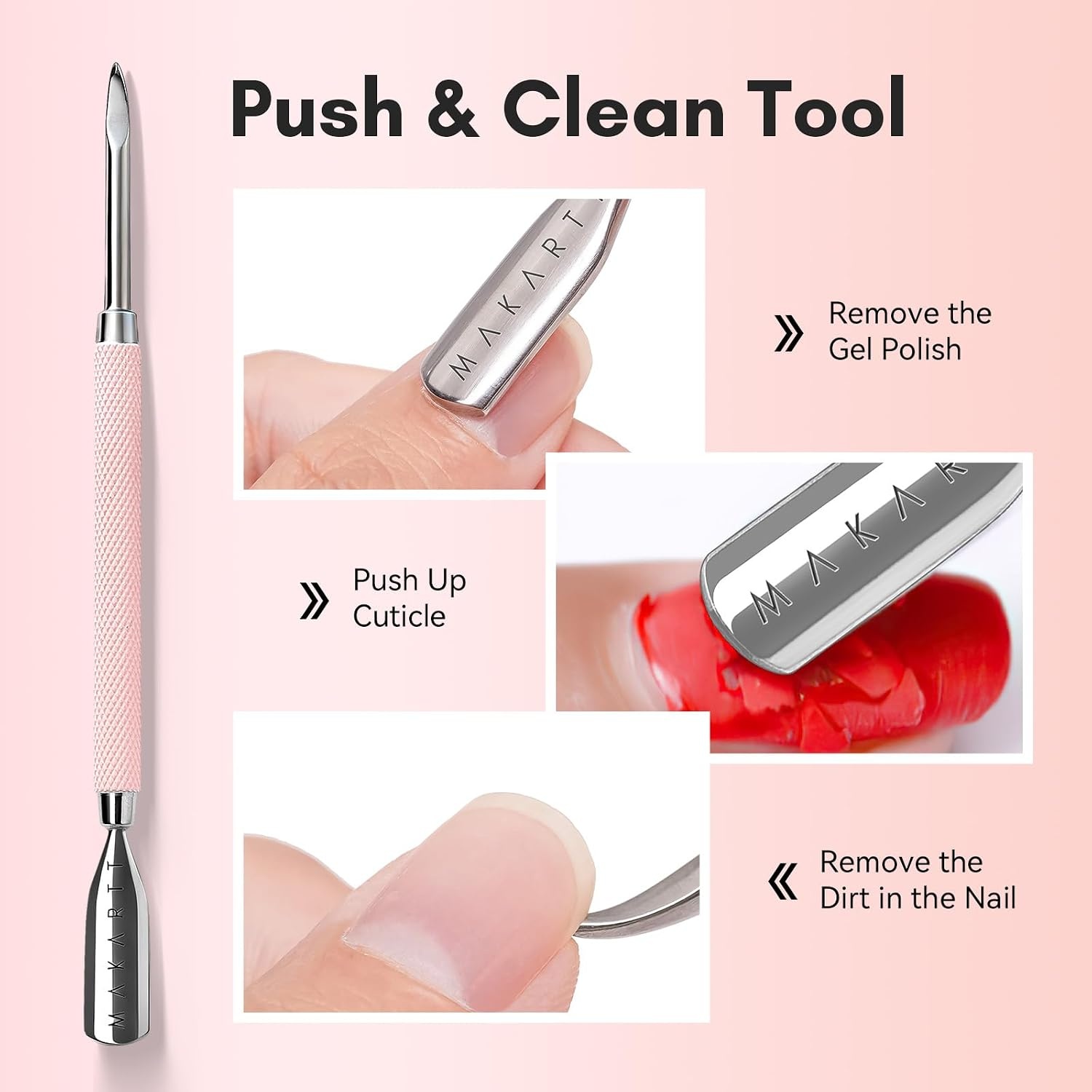 image:imageMakartt Cuticle Trimmer with Cuticle Pusher Silver Nail Trimmer Nail Care Manicure and Pedicure Kit with Stainless Steel Cuticle Nipper and Dual End Nail Pushers for Home Salon Use Pack of 3 PCSCuticle Tools4pcs