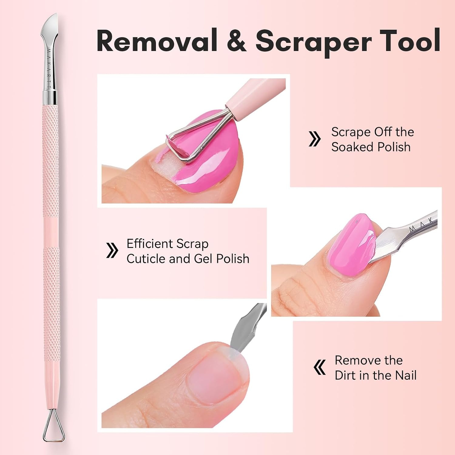 image:imageMakartt Cuticle Trimmer with Cuticle Pusher Silver Nail Trimmer Nail Care Manicure and Pedicure Kit with Stainless Steel Cuticle Nipper and Dual End Nail Pushers for Home Salon Use Pack of 3 PCSCuticle Tools4pcs