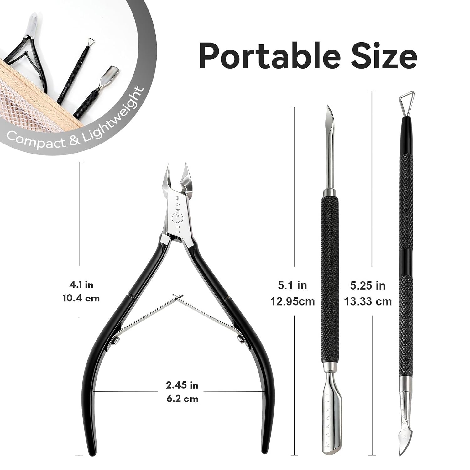image:imageMakartt Cuticle Trimmer with Cuticle Pusher Silver Nail Trimmer Nail Care Manicure and Pedicure Kit with Stainless Steel Cuticle Nipper and Dual End Nail Pushers for Home Salon Use Pack of 3 PCSBlack3pcs